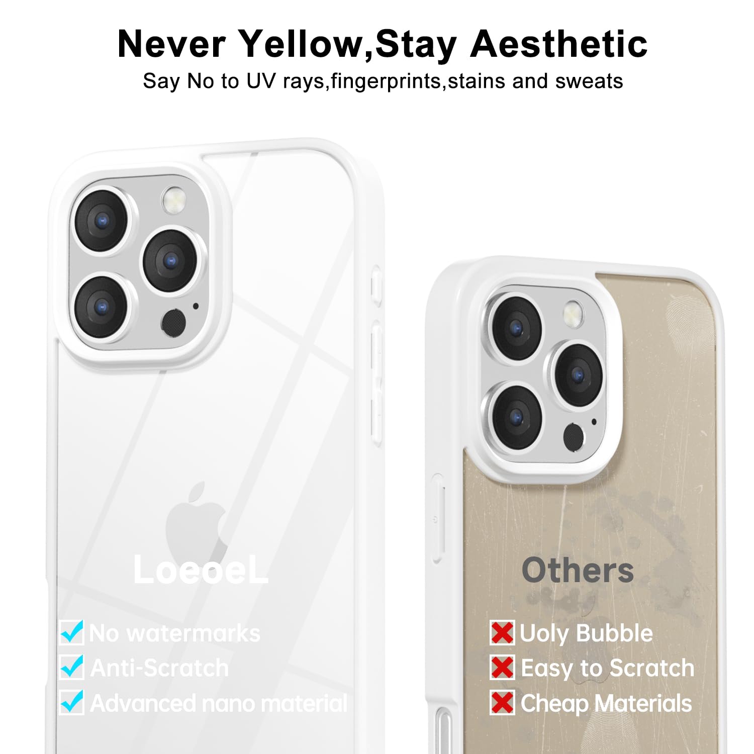 Loeoel For Iphone 16 Pro Case Clear, Transparent Hybrid 16 Pro Phone Case [Hard Plastic & Soft Silicone Bumper] Acrylic Non Yell