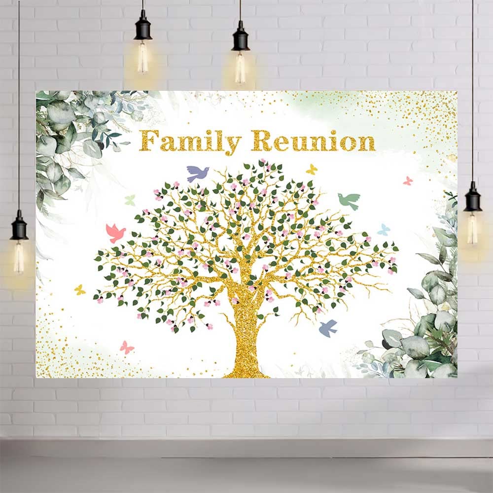 Mehofond 8X6Ft Family Reunion Backdrop Family Tree Photography Background Pink Floral Green Eucalyptus Leaves Family Party Decor