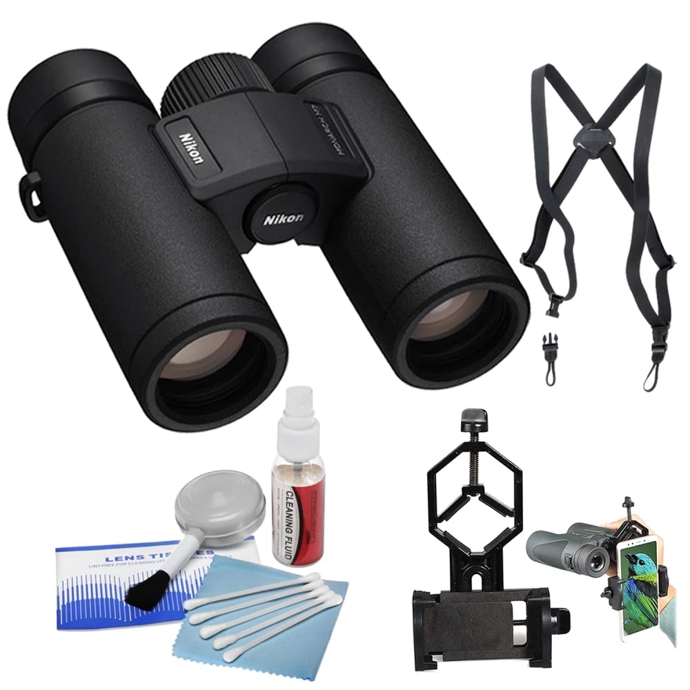 Nikon 10X30 Monarch M7 Binoculars Bundle With Binocular Harness + Smartphone To Binocular Adapter + 5 Piece Lens Cleaning Kit (4