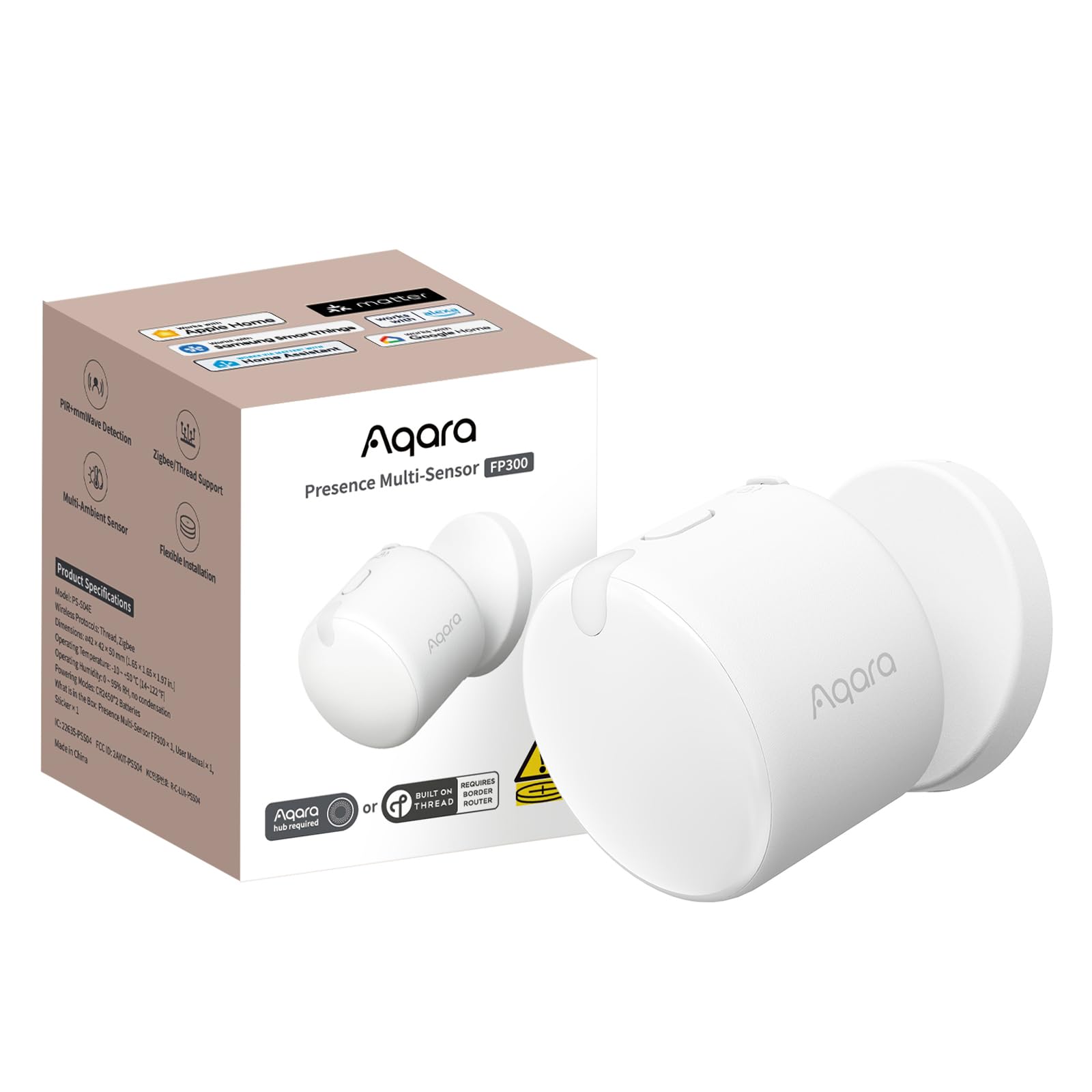 Aqara Presence Sensor FP300 Wireless 5-in-1 Motion Sensor with mmWave, PIR, Light, Temperature & Humidity Detection, Thread & Zi