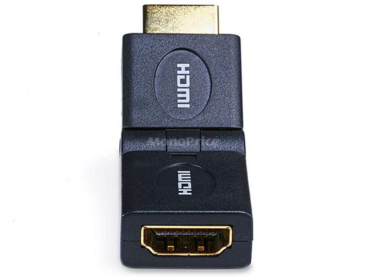 Monoprice Hdmi Port Saver Adapter   Male To Female, Swiveling, Up To 90 Degrees Adjustment, Gold Plated, 3 Inches, Black