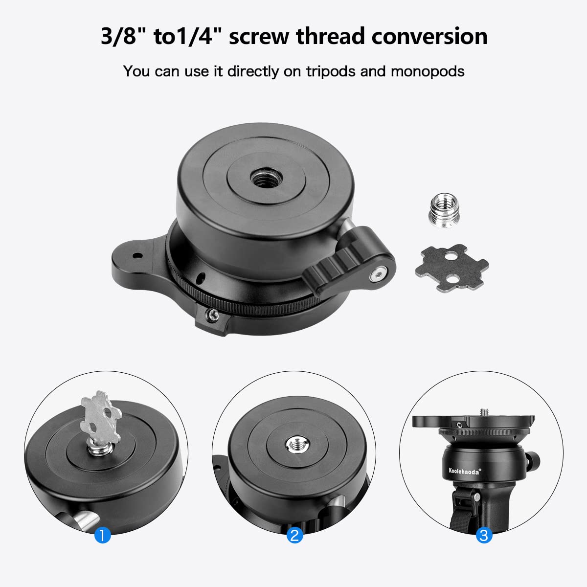 Koolehaoda Tripod Head Leveling Base Leveling Head Half Ball With 1/4' Thread And Offset Bubble Level For Canon Nikon Sony Dslr Camera Fluid Head Gimbal Heads And Tripods Monopods
