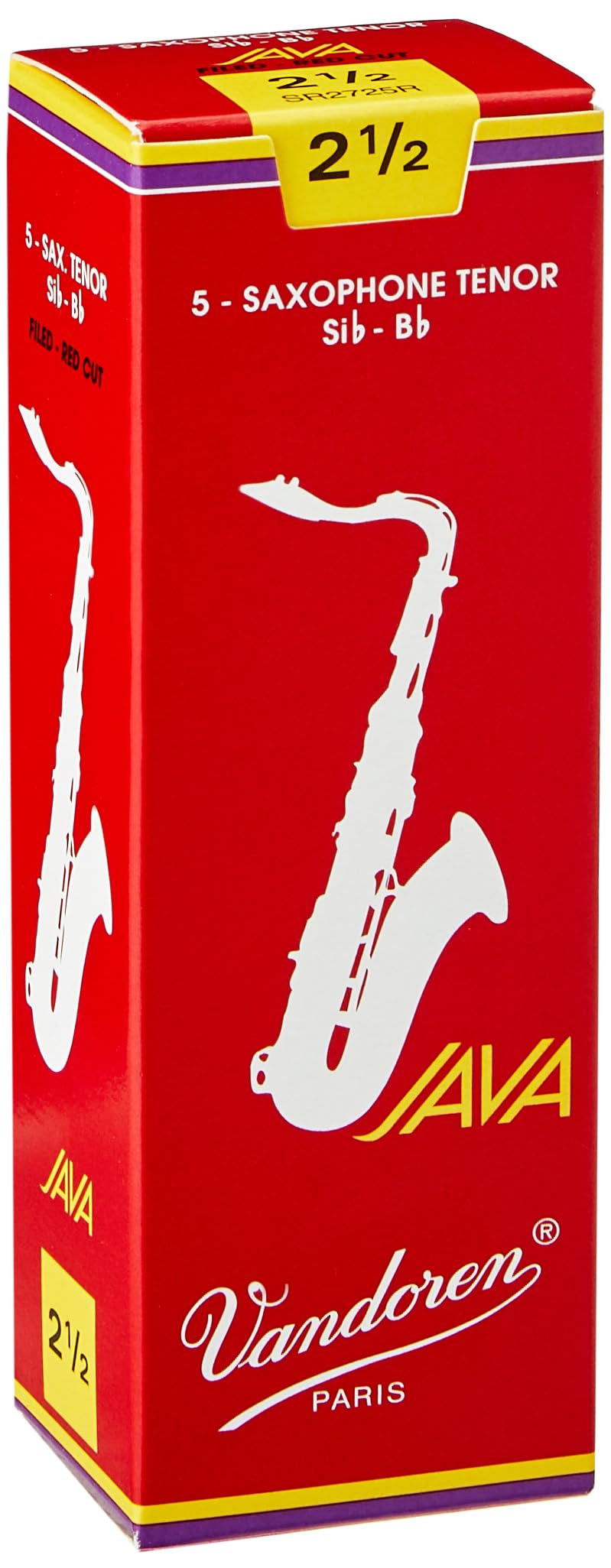 Vandoren SR2725R Tenor Sax JAVA Red Reeds Strength 2.5; Box of 5