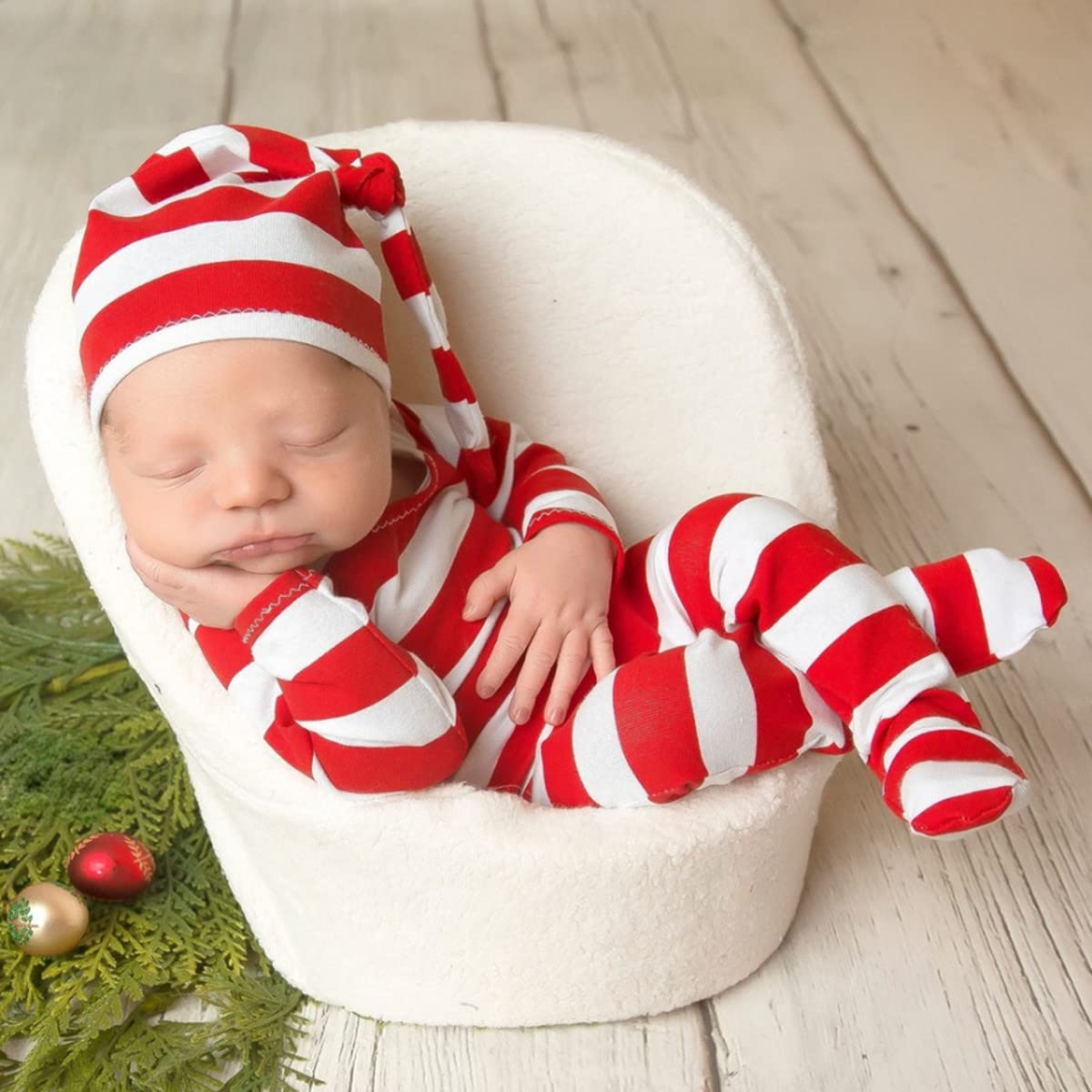 Christmas Newborn Baby Photo Shoot Props Outfits Crochet Clothes Santa Claus Red Hat Pants Photography Props (Red B)
