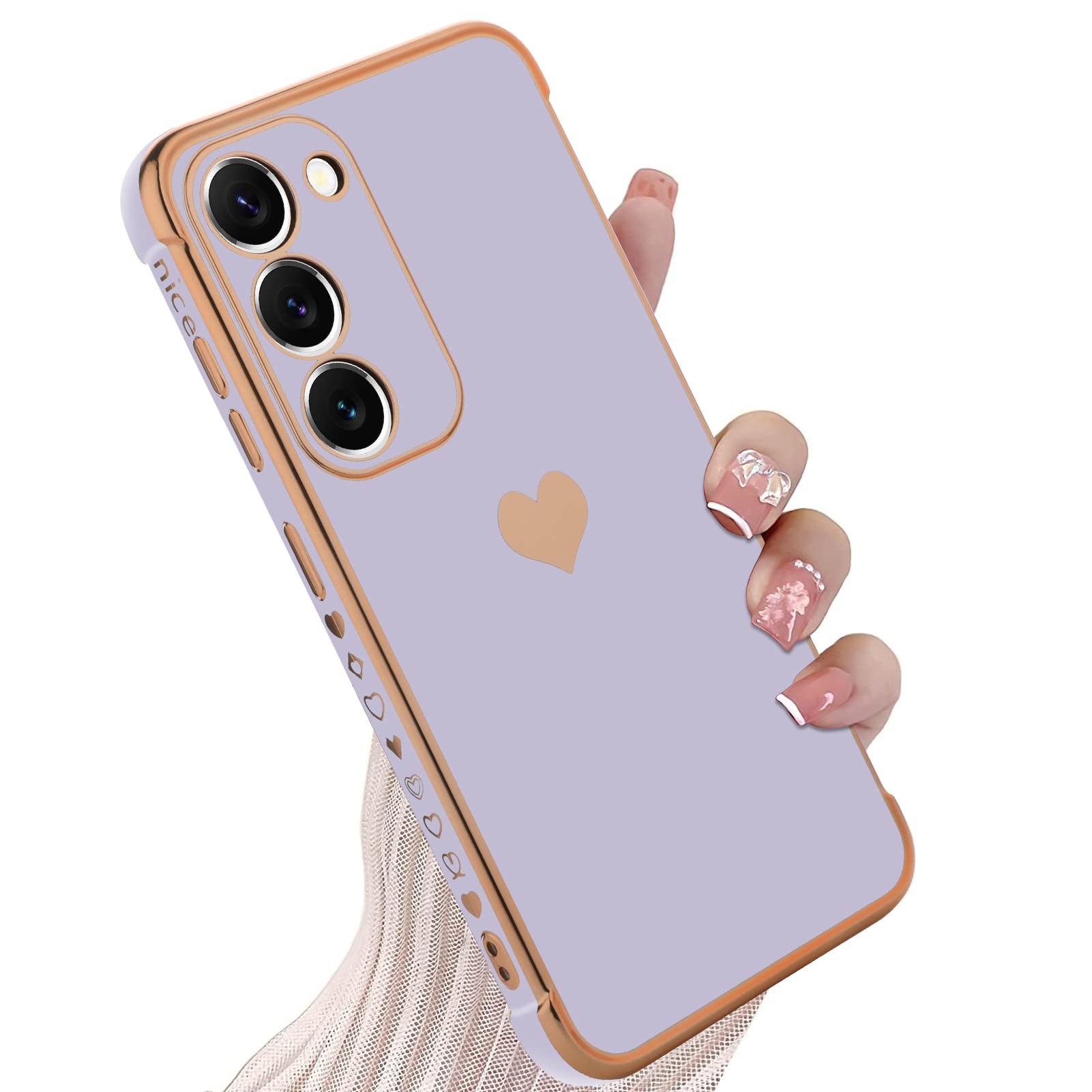 Kanghar Compatible With Samsung S23 Plus 5G Case For Women Girl, Plating Edge Cute Love Heart Soft Tpu Bumper With 4 Corners Sho