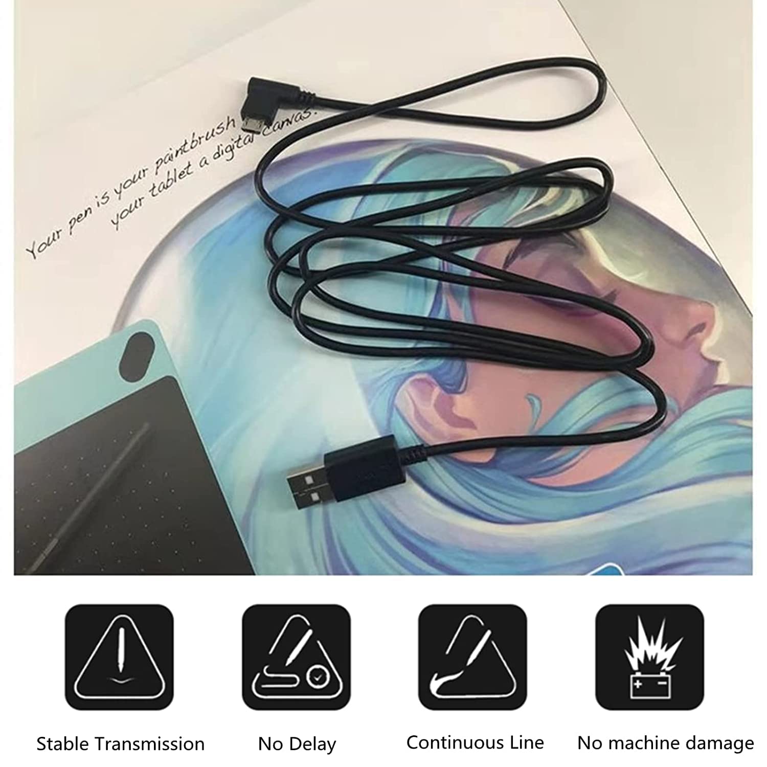 Sqrgreat Usb Charging Cable Data Sync Wacom Intuos Cord Replacement Compatible With Wacom Intuos Ctl480 Ctl490 Ctl690 Cth480 Cth