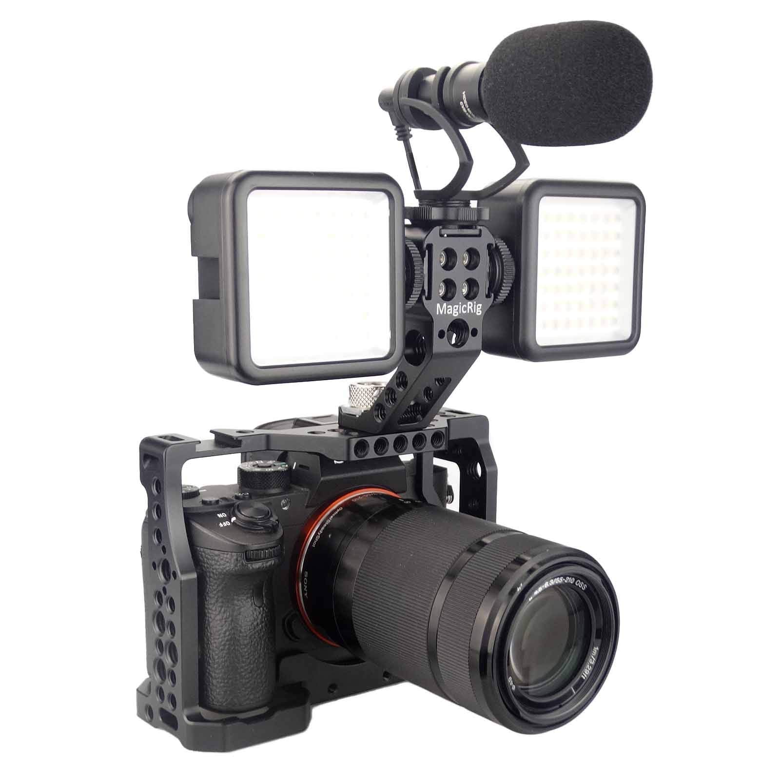 Magicrig A7Iii / A7Riii Full Camera Cage Rig And Arri Locating Top Handle,With 5 Cold Shoe Mounts, 1/4'' & 3/8'' Arri Holes, For