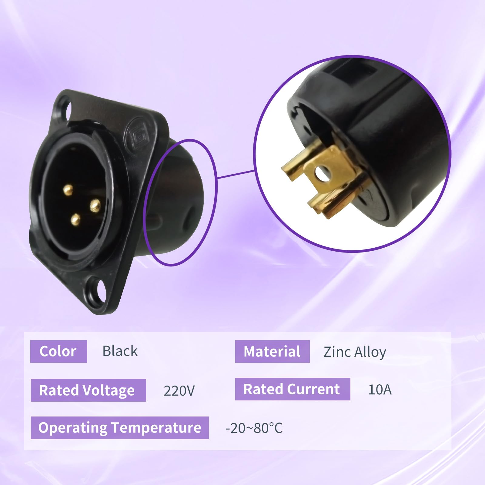 Riviera 5 Pack Xlr 3Pin Male Panel Mount Chassis, Fine Black Nickel Plated Housing With 24K Gold Plated Contacts(5 Pack Black Ma