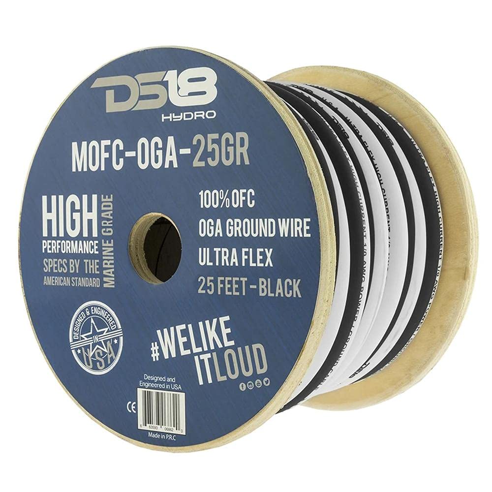 Ds18 Audio Mofc0Ga25G 0 Ga Hydro Marine Grade Tinned 100% Copper Ofc Ground Wire 25 Feet Roll   Black