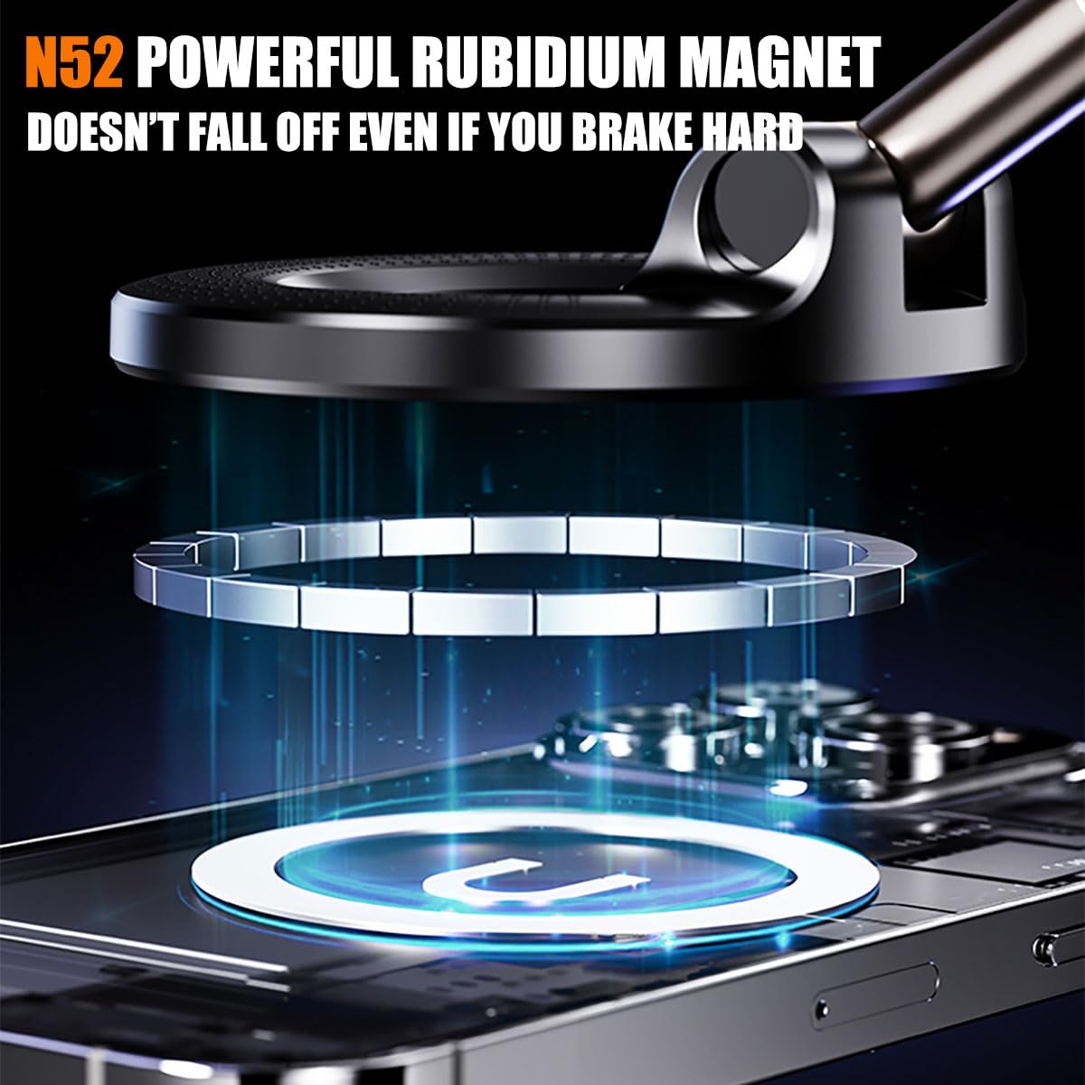 Zcchesong Upgraded Dual Axis Vacuum Magnetic Car Phone Holder For Magsafe Car Mount, 360 Rotating Hands-Free Suction Cup Phone M