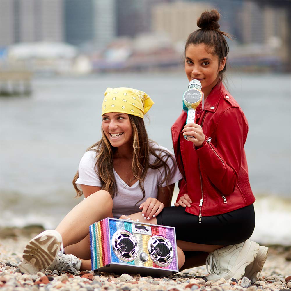 Wireless Express   Sing Along Bling Bluetooth Karaoke Microphone And Bluetooth Stereo Speaker All In One (Rainbow Bling)