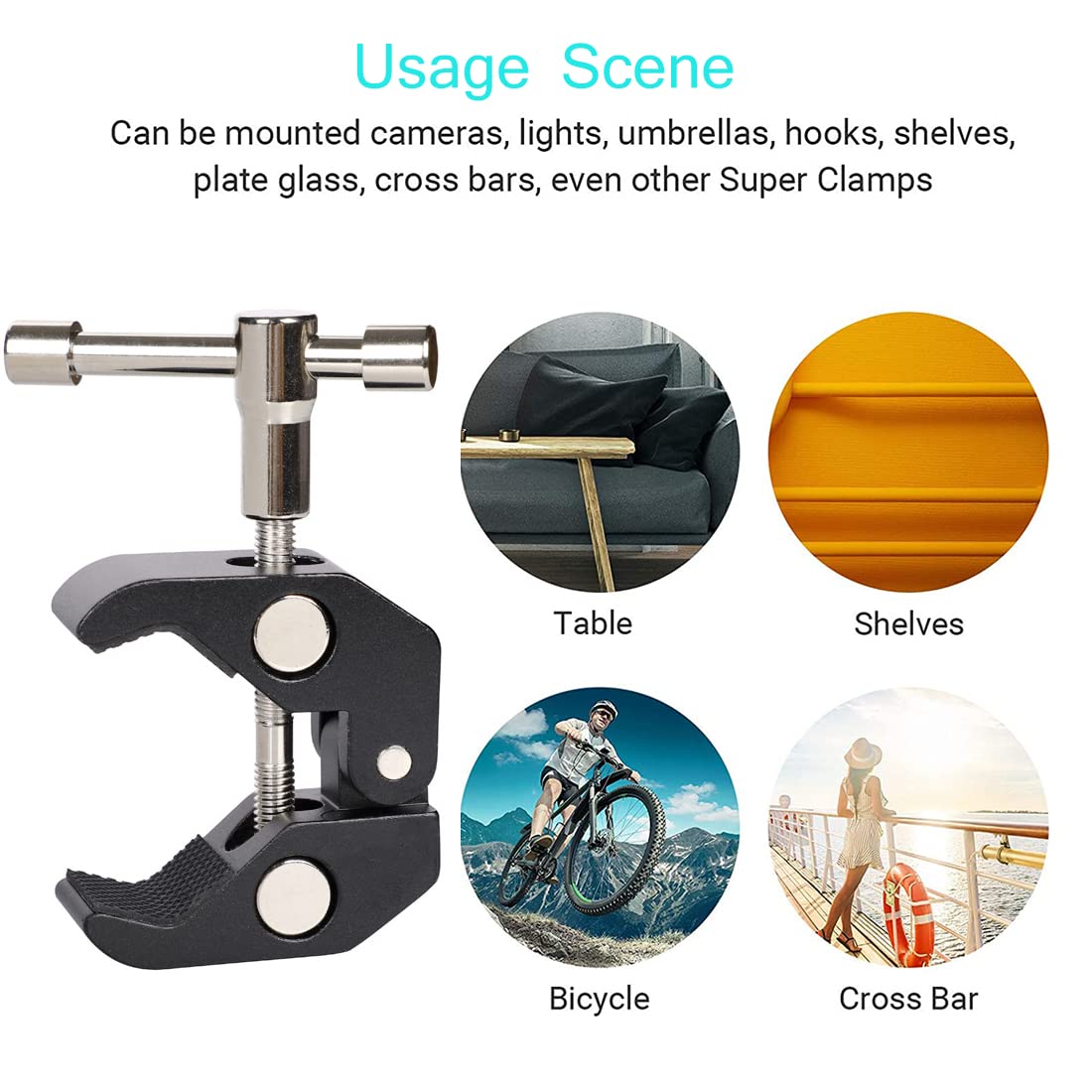 Angelreally 3 Pack Super Clamp With 1/4 And 3/8 Thread Camera Clamp Mount,Crab Clamp Rod Clamp Clip For Cameras, Rods, Lights, H