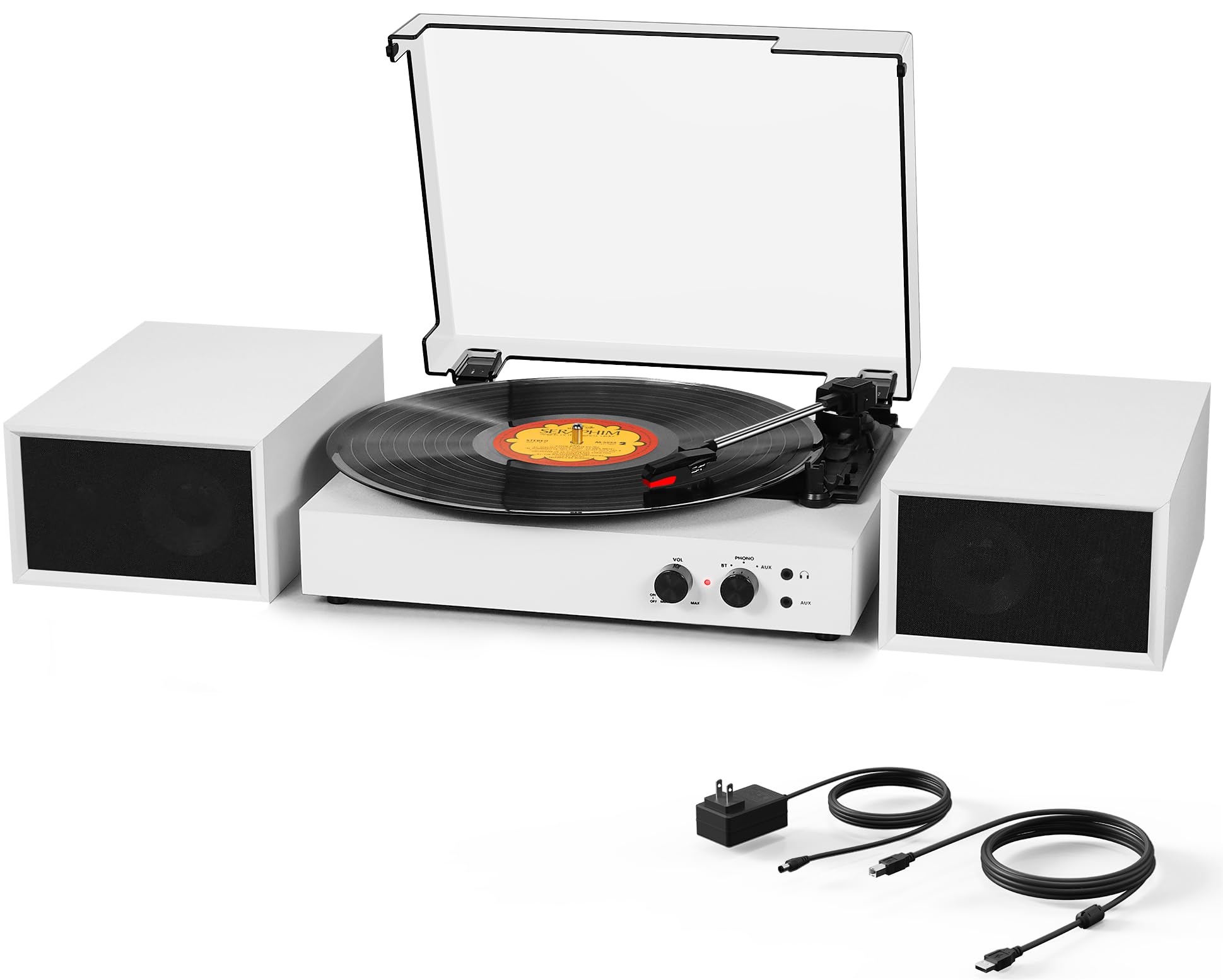 Record Player For Vinyl With External Speakers, Bluetooth 3 Speed Vintage Belt Driven 33 45 78 Rpm Turntable With Stereo Speaker