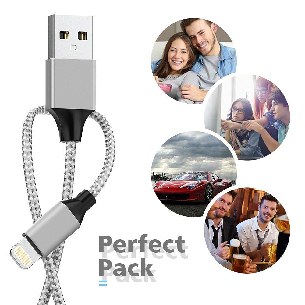 [Apple Mfi Certified] 6Pack[3/3/6/6/6/10Ft] Iphone Charger Lightning Cable Compatible Iphone 14Promax/14Pro/14/14Plus/13Pro/13/12Pro/12/11 And More Silver&White