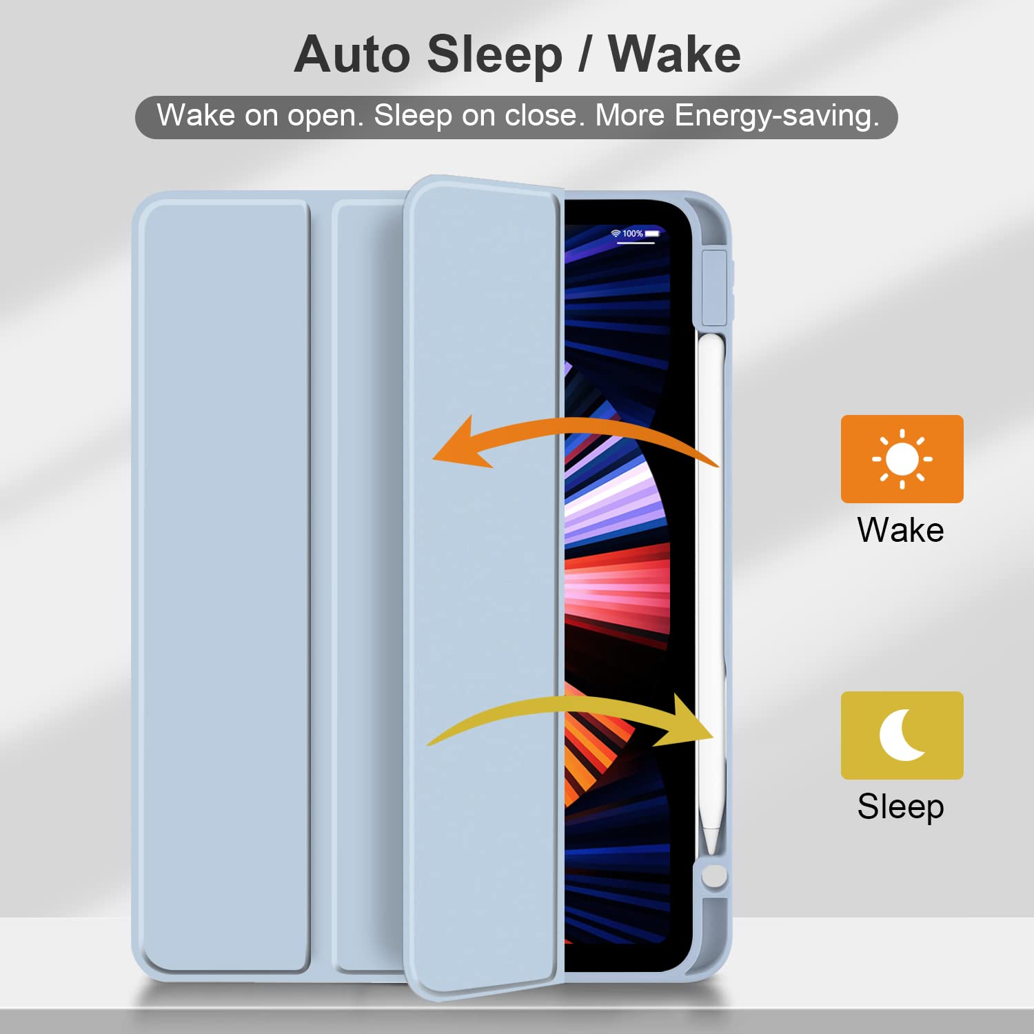 Batianda Hybrid Case For Ipad Pro 12.9 Inch 2022 M2 2021 5Th / Ipad Pro 12.9' 4Th/3Rd Gen [Built In Pencil Holder] Shockproof Cover With Clear Back Shell Tpu Bumper,Blue