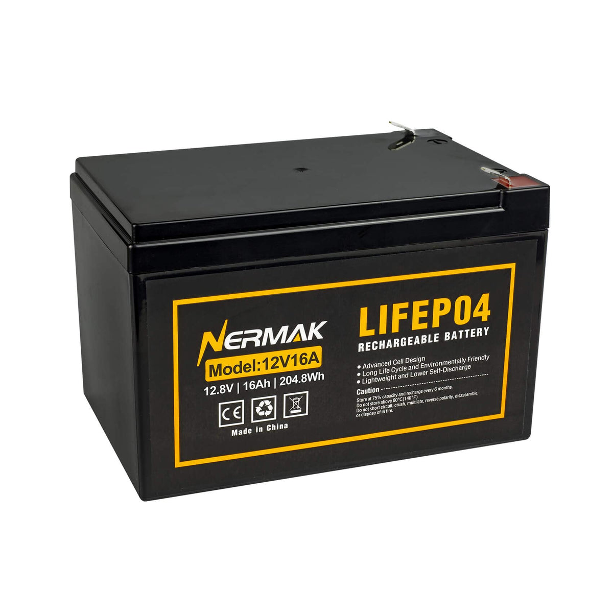 Nermak 12V 16Ah Lithium Lifepo4 Deep Cycle Battery, 2000+ Cycles Lithium Iron Phosphate Rechargeable Battery For Solar/Wind Powe