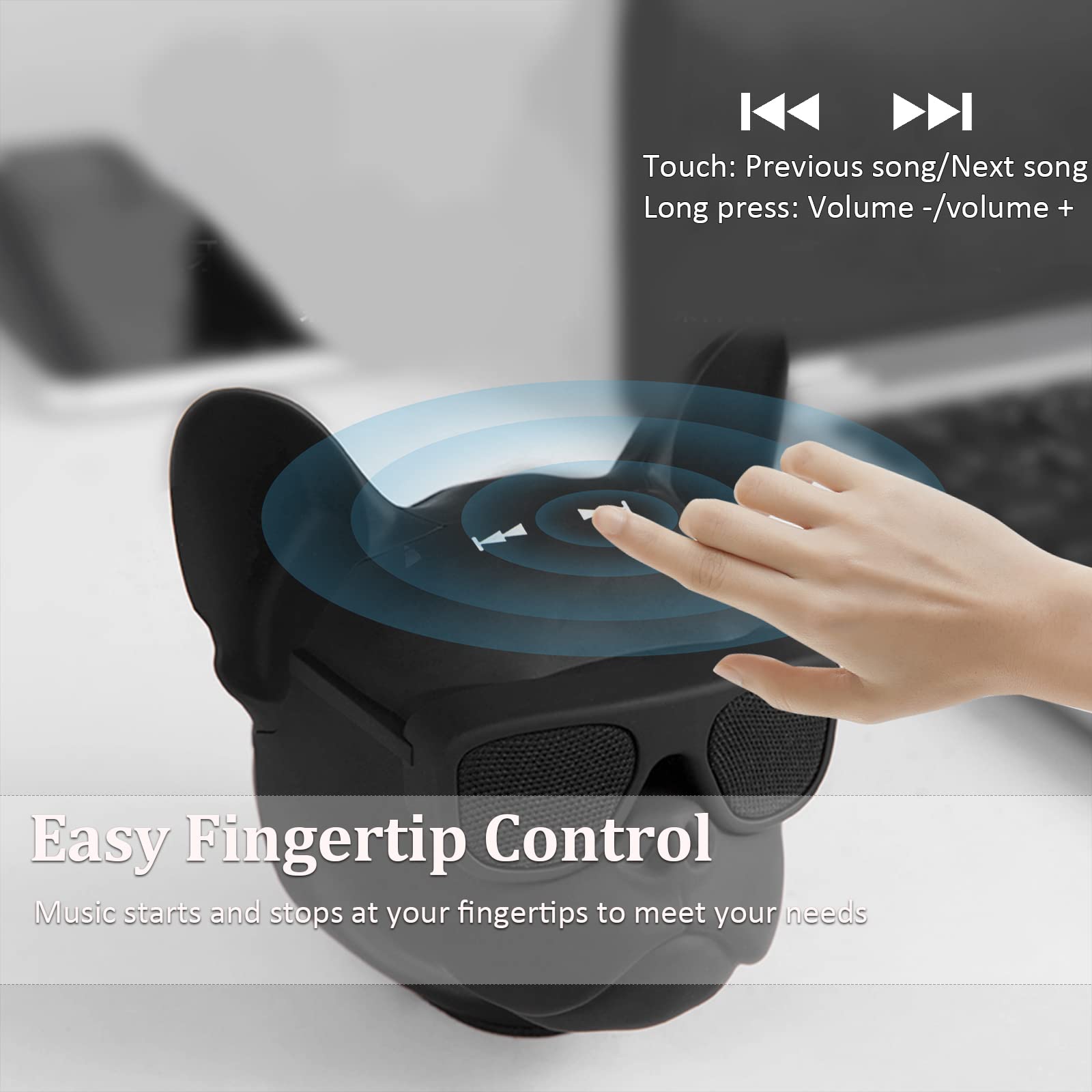 Portable Bluetooth Speaker, French Bulldog 10W Stereo Sound Music Player Bluetooth 4.1 Speaker With 32G Extension, Radio Function, Support Voice Command, Built In Battery