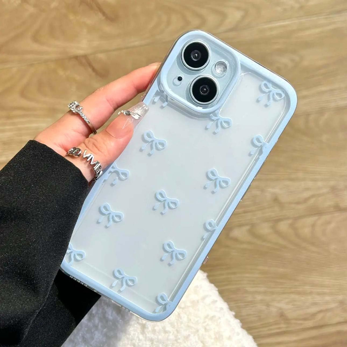 Eyzutak Case For Iphone 13, Clear Cute Ribbon Bowknot Pattern Aesthetic Transparent Phone Case Raised Camera Protection Stylish 