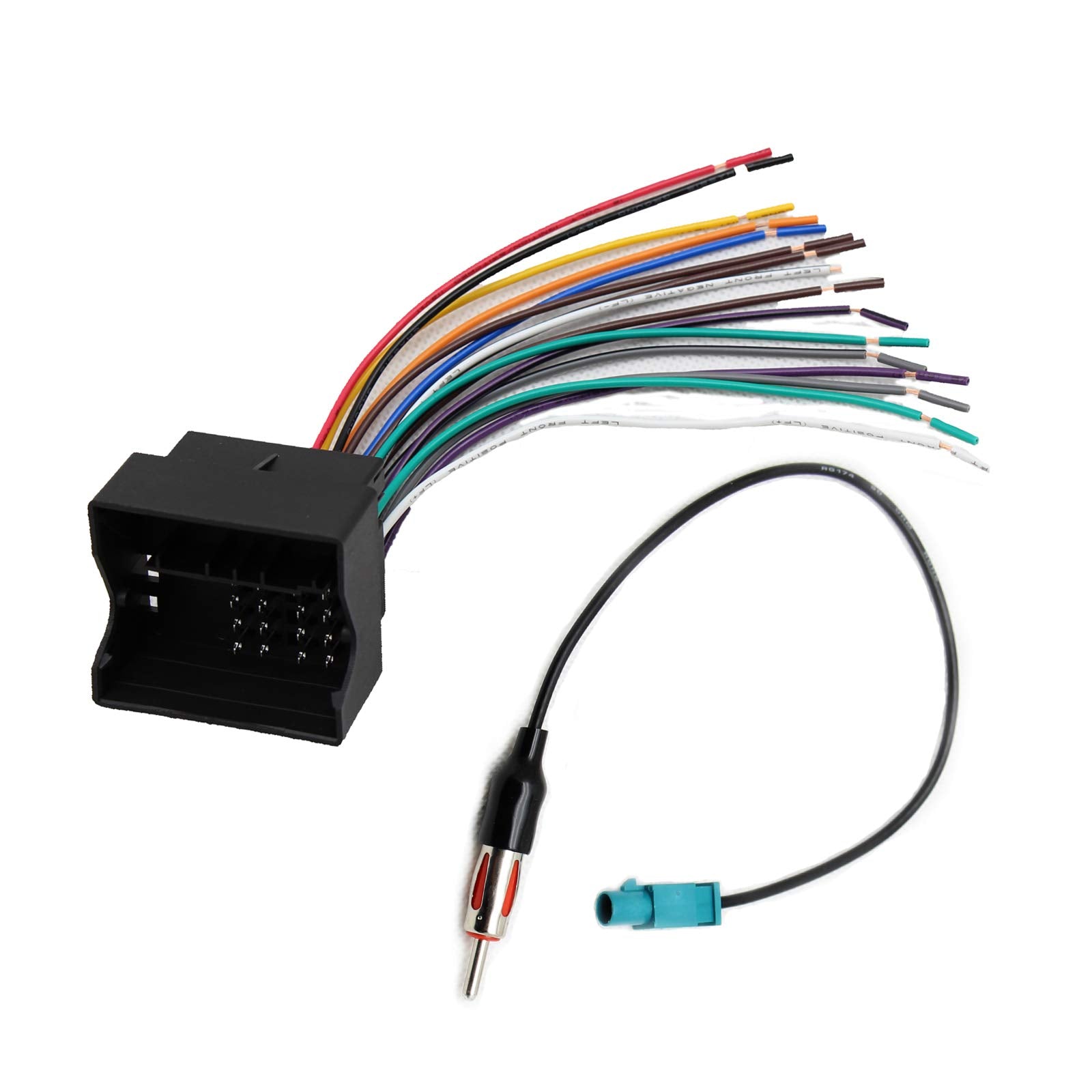 Red Wolf Stereo Wiring Harness W/Fakra Antenna Adapter For Bmw 3/5, Volkswagen 2004 2015, Audi 2002 2010 Mercedes Benz 2007 2015 Mount On Aftermarket Radio Cd Player Wire Cable Kit