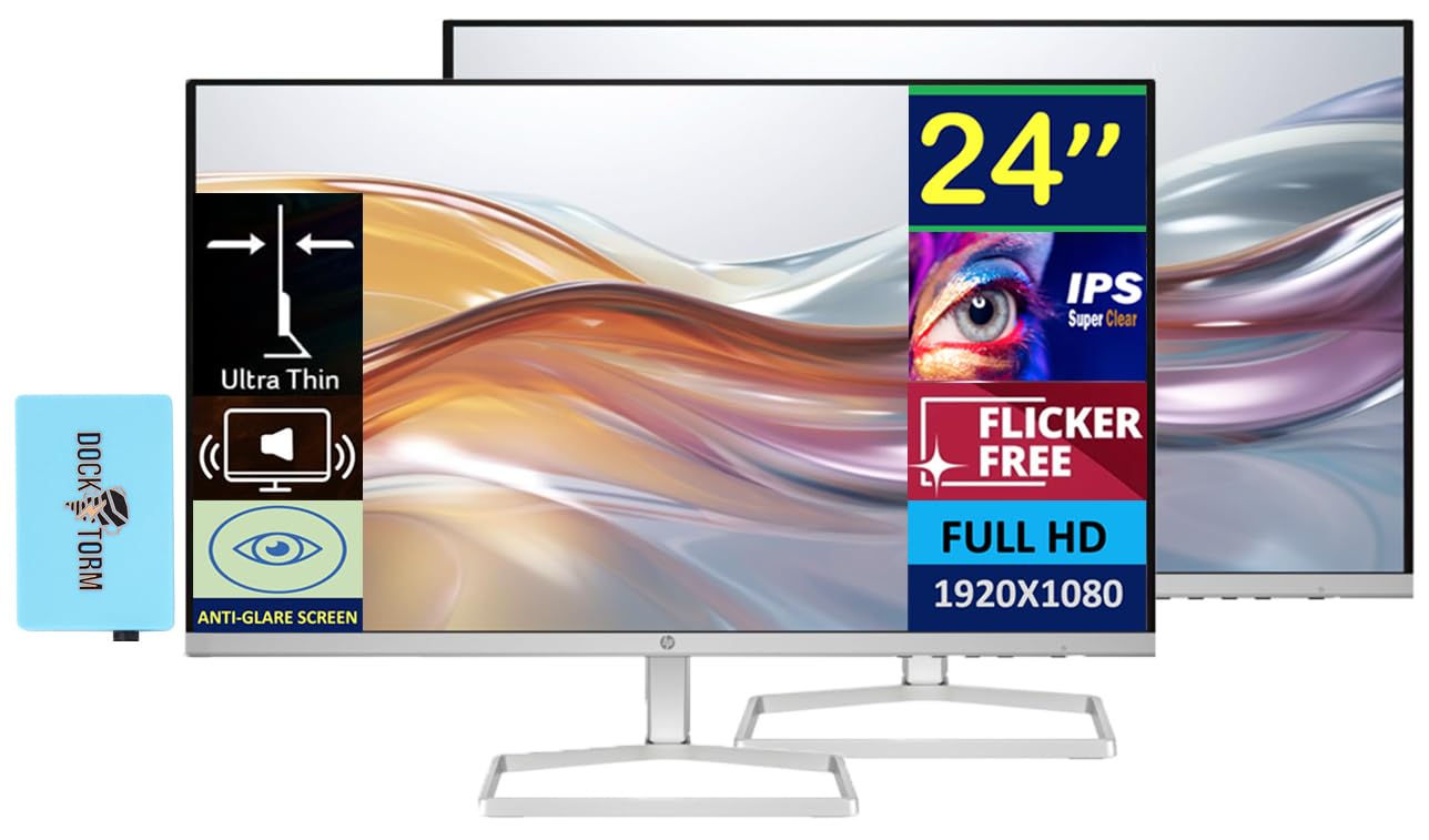 HP 24 Monitor with Dual 2W Speakers (Replaces M24fwa) 24 100Hz IPS FHD 99% sRGB 300 Nits Display, Adjustable Tilt, Flicker-Free,