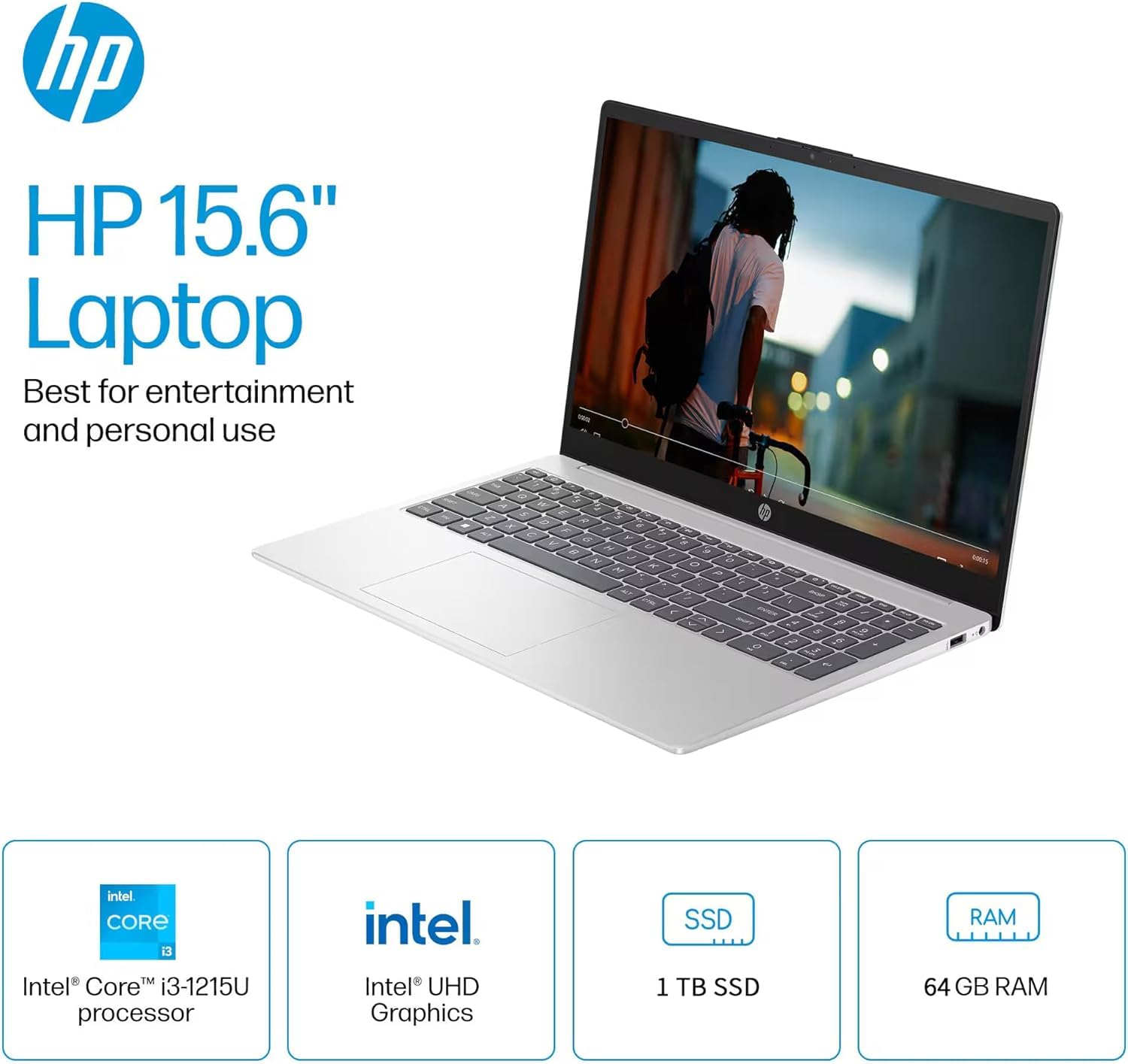 Hp 15.6 Touchscreen Laptop Windows 11 Pro, Intel I3-1215U(Up To 4.4Ghz), Intel Uhd Graphics, 64 Gb Ram, 1 Tb Ssd, Long Battery L