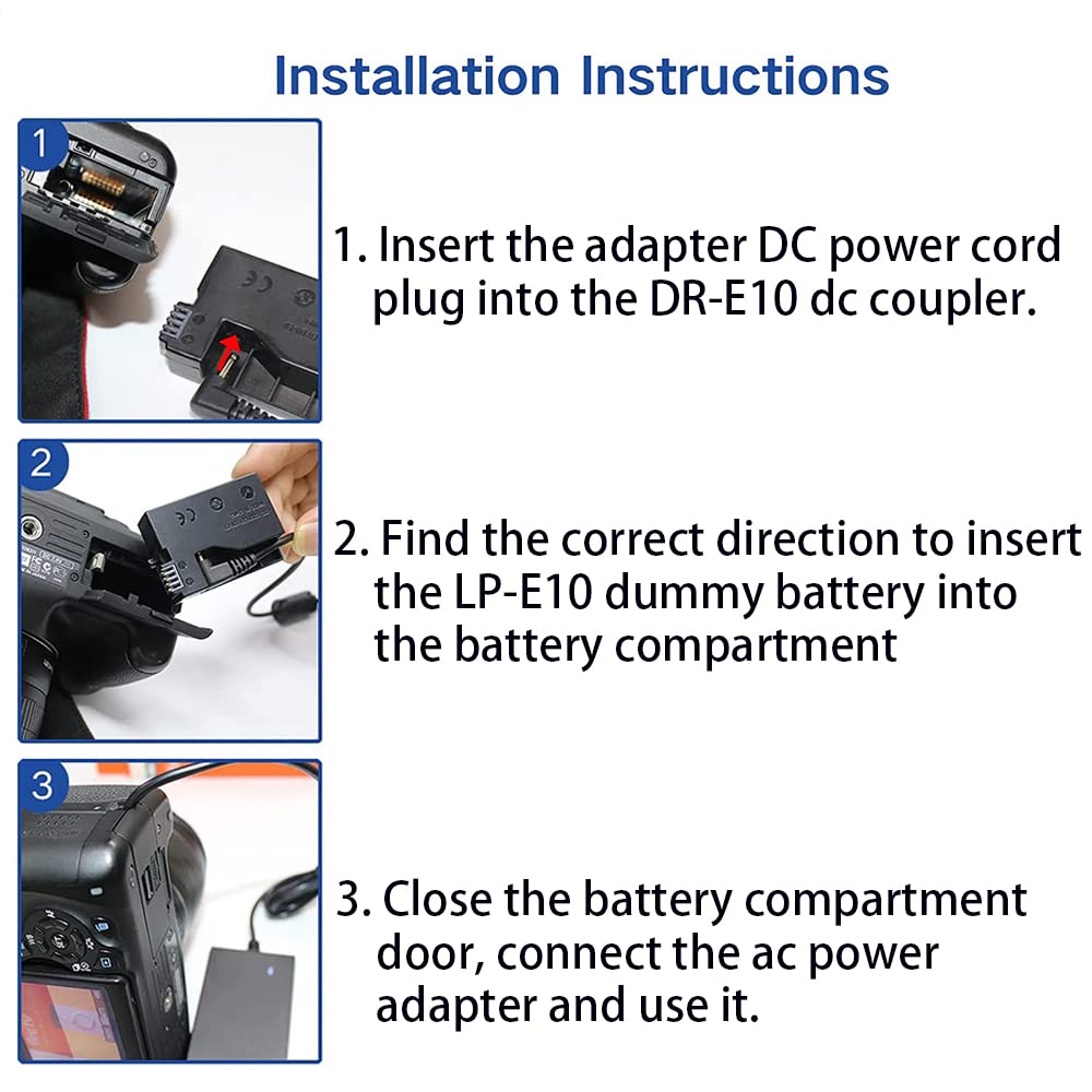 Hy1C Ack E10 Ac Power Adapter Dr E10 Dc Coupler Lp E10 Dummy Battery Kit For Canon Eos Rebel T7 T6 T5 T3 1100D 1200D 1300D 1500D 2000D Cameras