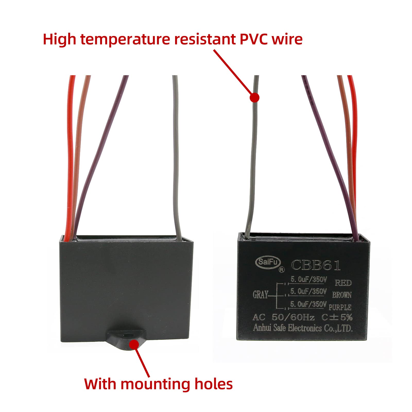 Akzytue Cbb61 Capacitor 5Uf+5Uf+5Uf 350V Ac Ceiling Fan 4 Wire 50/60Hz For Starting Electric Fan Generator Pump Motor