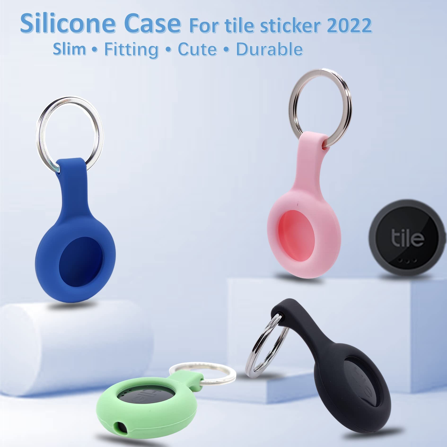 4 Packs Silicone Case For Tile Sticker 2022 With Keychain, Finder Accessory, Protective Cover Sleeve For Tile Tracker Tag, Pet Dog Cat Collar Dropper, Secure Holder (Black,Green,Pink,Blue)