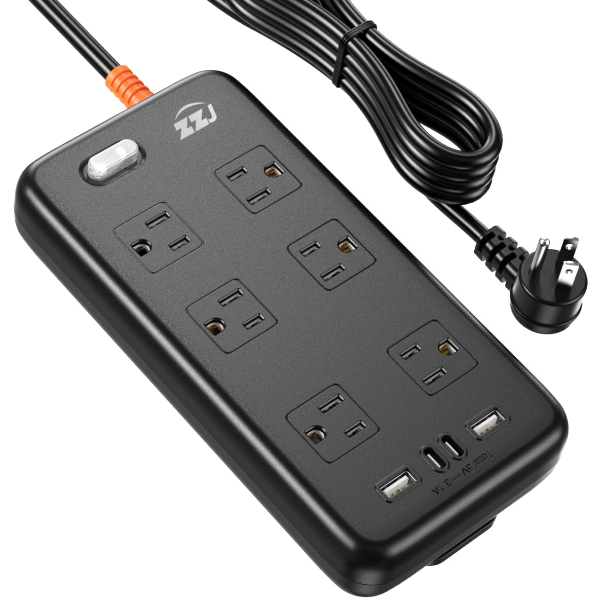 Outdoor Power Strip Weatherproof, 10 In 1 Surge Protector With 6 Wide Outlets 2Usb A And 2Usb C,1875W/15A, 6Ft Flat Plug Multi P