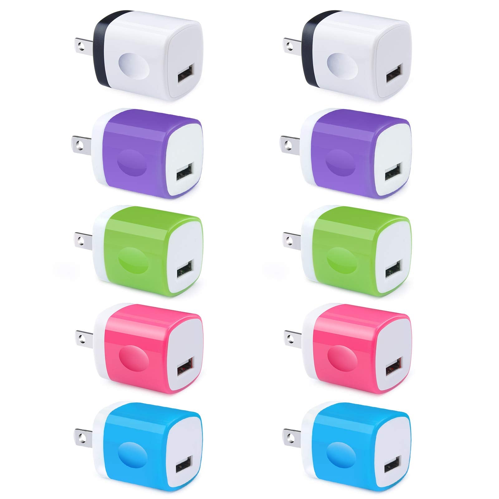 Wall Plug USB 10 Pack, iPhone Charging Block,1A 5V One USB Power Adapter Charge Plug Cube Block Box for iPhone 15 14 13 12 11 Xs
