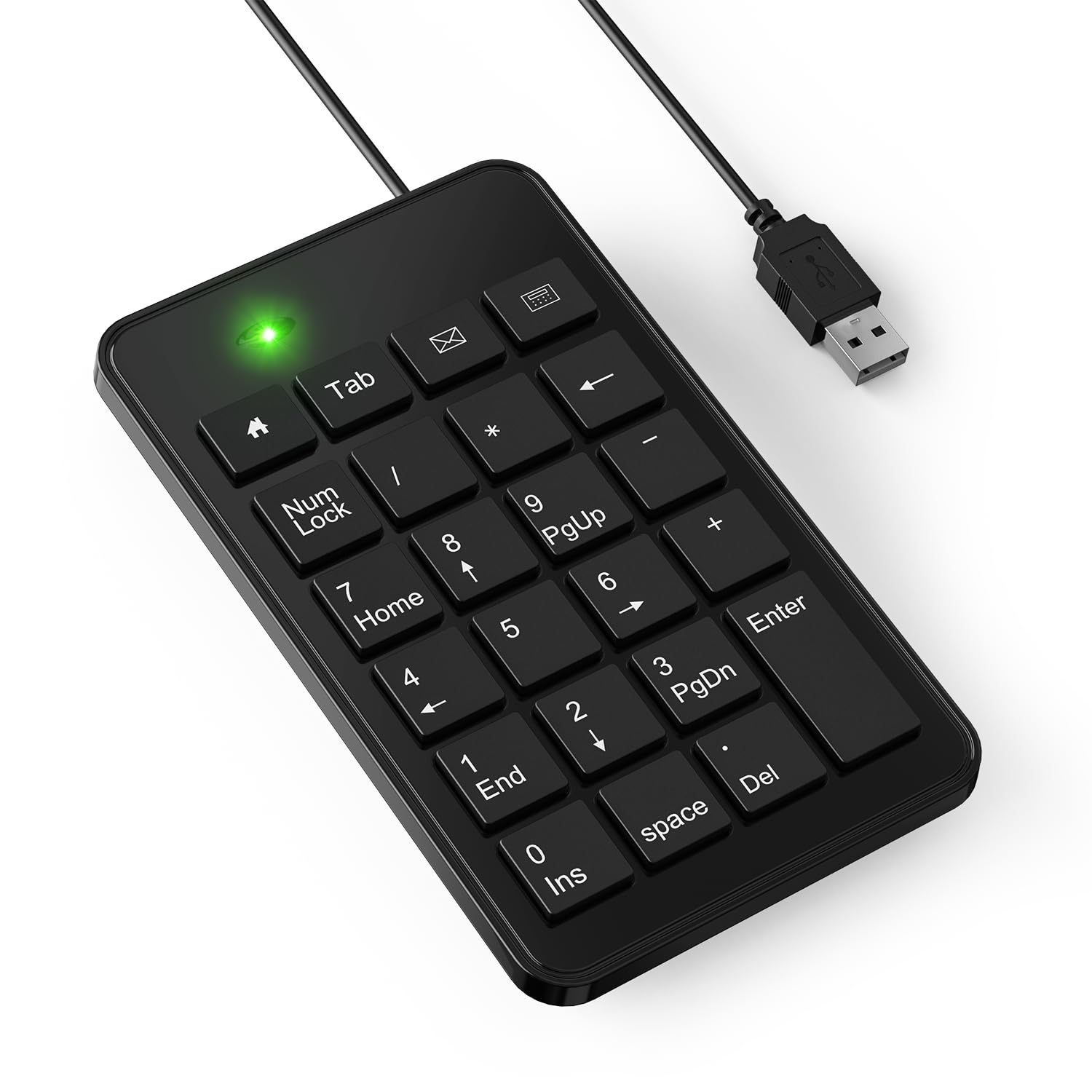 CBUS Wired USB-A Numeric Keypad for Laptop, 23 Keys Numpad Keyboard with Tab, Home, Email & Calculator Keys, 5ft Cable, Small an