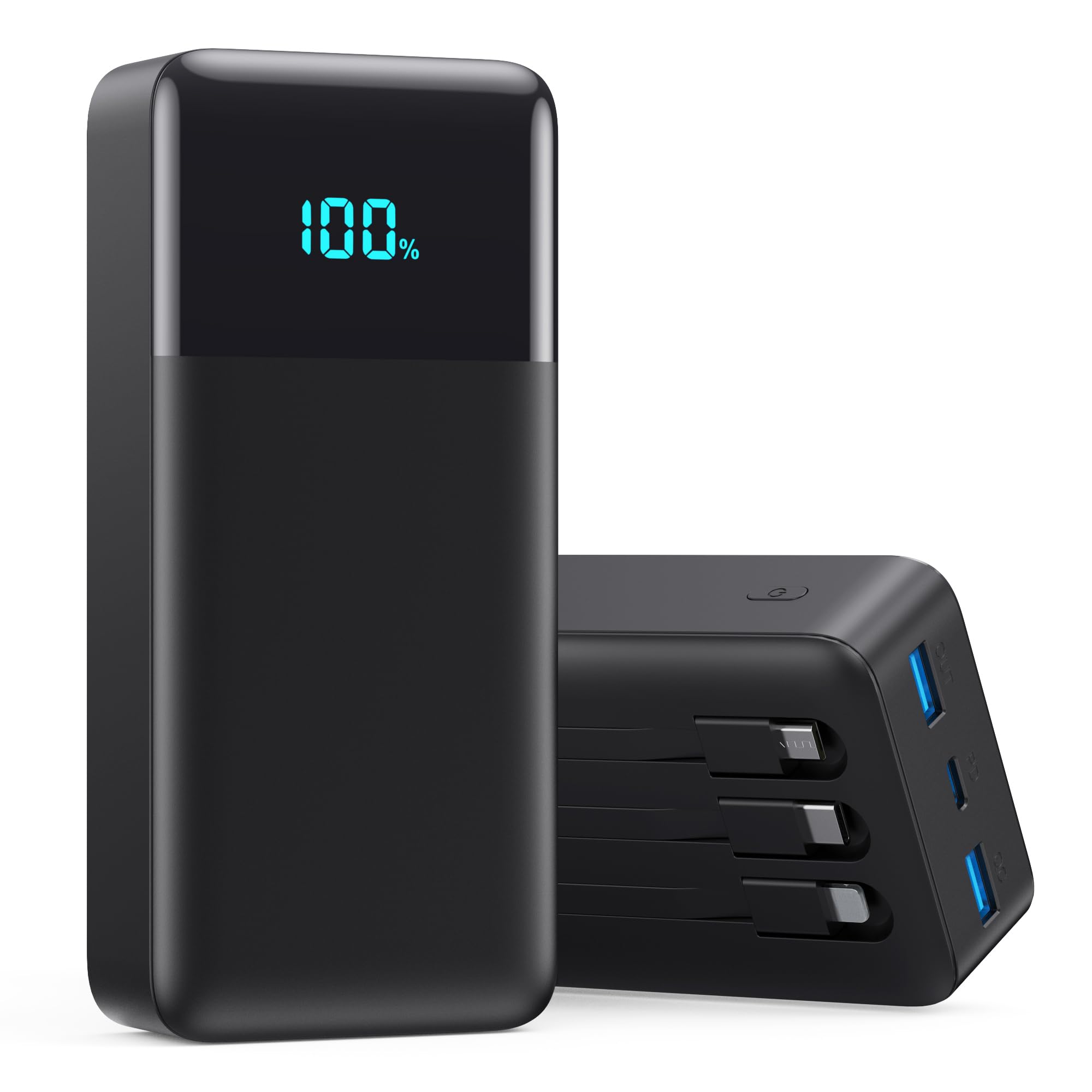 Portable Charger 70800mAh Power Bank with 3 Built in Cables,25W PD QC4.0 Fast Charging USB C Battery Pack,6 Outputs 2 Inputs LCD