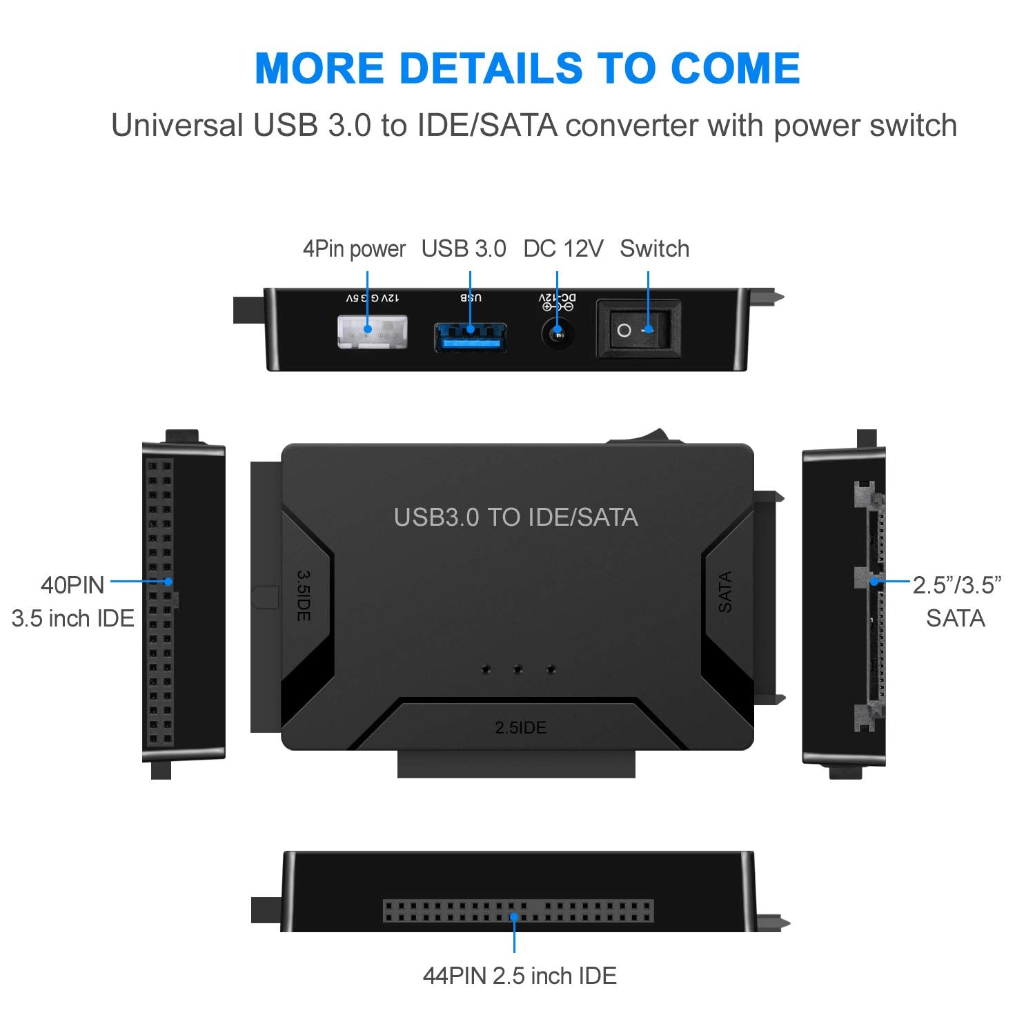 Eyoold Usb 3.0 To Sata Ide Adapter, Hard Drive Reader External Ultra Recovery Converter Compatible With 2.5'' 3.5'' Hdd, Ssd,5.2