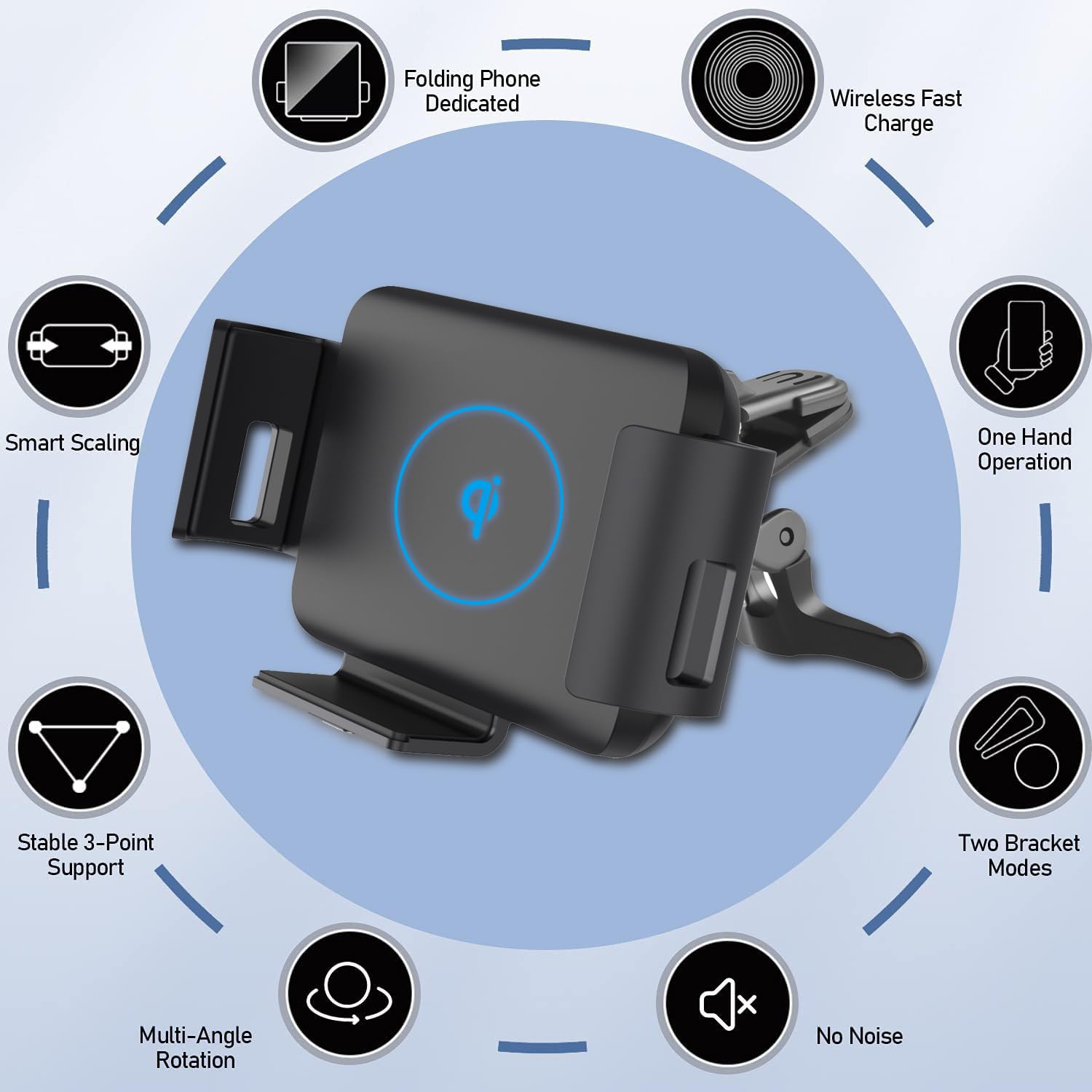 Dearhot 15W Qi Wireless Car Charger Mount Holder Compatible For Samsung Galaxy Z Fold6 Fold5 Fold4 Fold3 Fold2 Fold 4.3In-6.9In