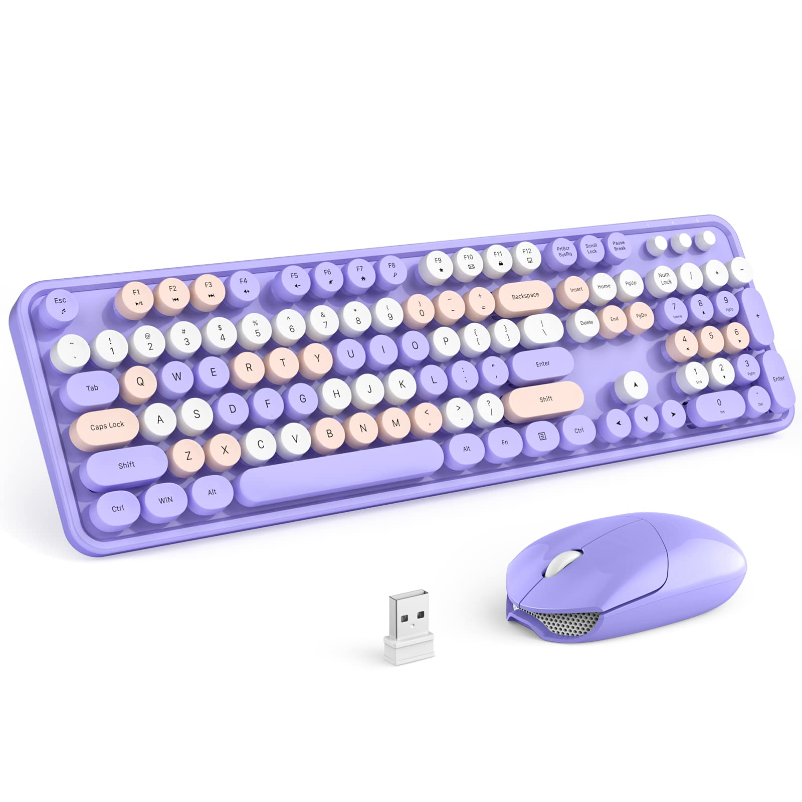 Mofii Wireless Keyboard And Mouse Combo,2.4Ghz Retro Full Size Keyboard With Number Pad And Cute Mouse For Computer Pc Desktops