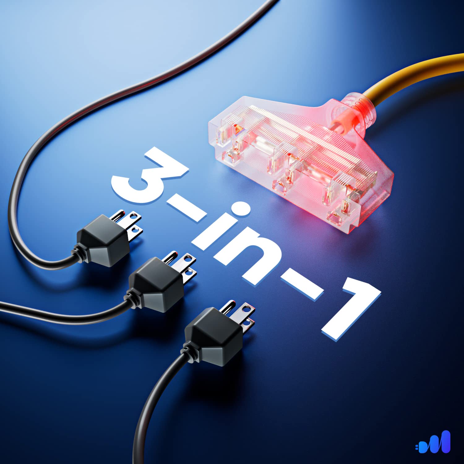 Extension Cord 25 Ft, Extension Cord With Multiple Outlets, Sjtw 14 Gauge (Yellow) Etl Listed