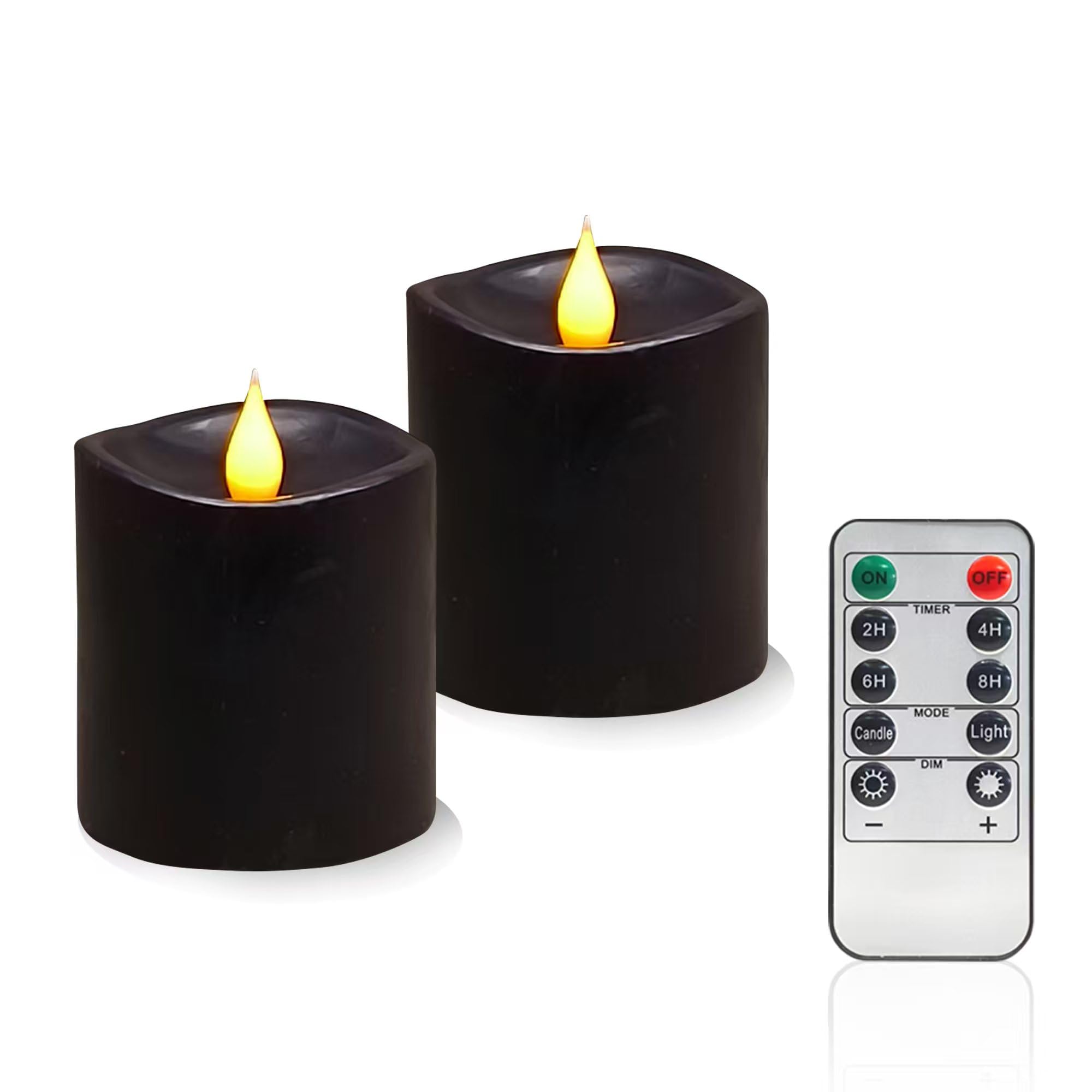 Black Flameless LED Candles 3 inch Diameter Real Wax 2AA Battery Operated 600hr+ Flickering Candles with Timer Remote Control fo