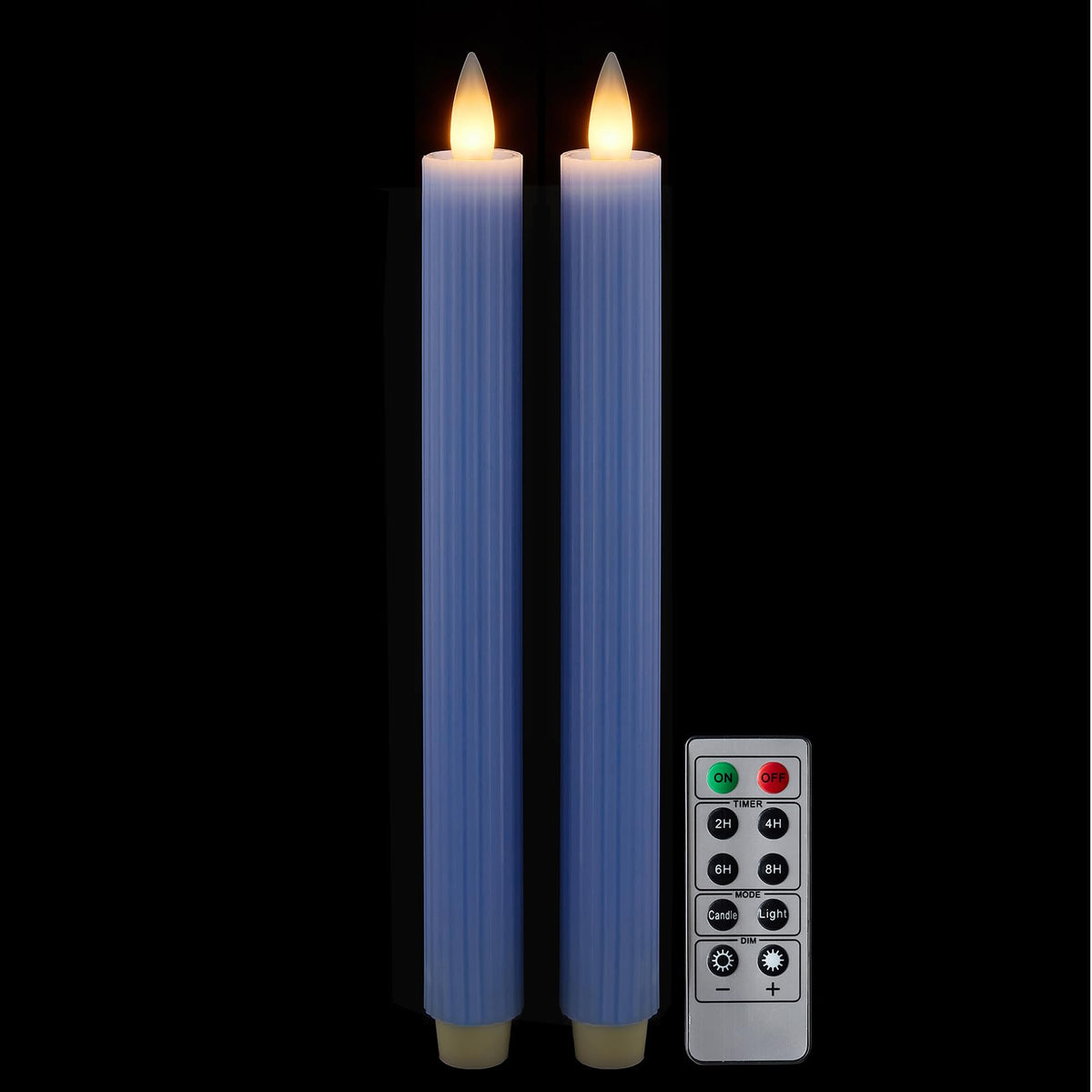 Cozierglow Flameless Taper Candles, 3D Moving Flame, Battery Operated, 9 Inch, Blue-Vertical Stripes