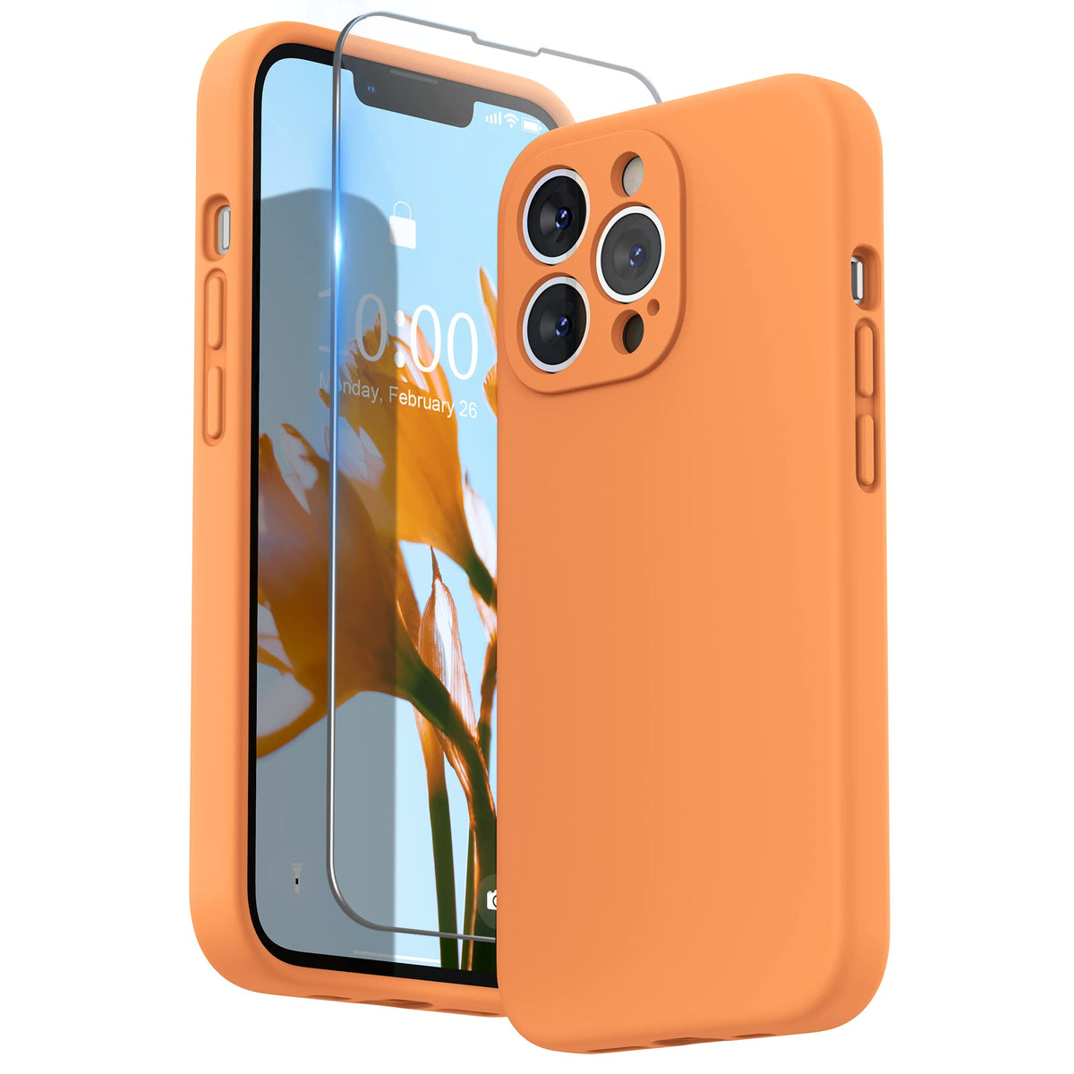 Surphy Compatible With Iphone 13 Pro Case With Screen Protector, (Camera Protection + Soft Microfiber Lining) Liquid Silicone Ph