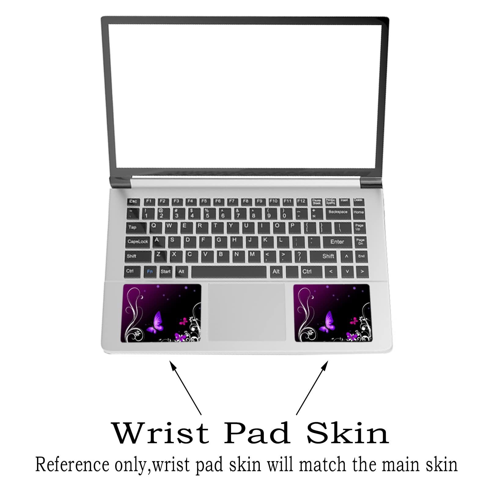 ToLuLu Laptop Skin Sticker Decal LL-SS-1012 Waterproof Removable Vinyl Purple Butterfly 12-15.6 inch with 2 Wrist Pad Skins