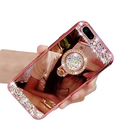 Lozeguyc Case For Iphone 8 Plus,Luxury Crystal Rhinestone Soft Rubber Bling Diamond Glitter Mirror Makeup Case For Iphone 7 Plus