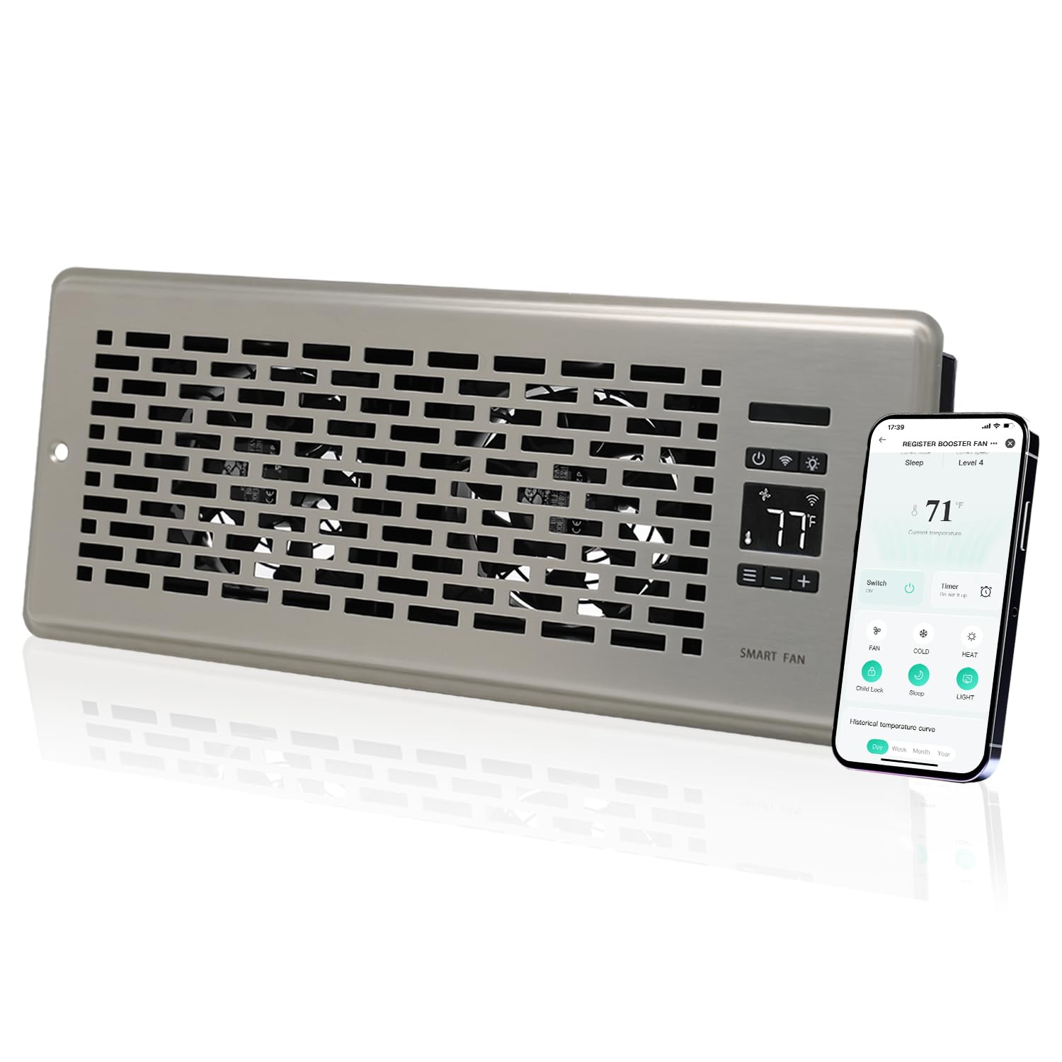 Sanycasa Register Booster Fan For 4 '' X 12 '' Register Holes, Quiet Vent Fan Booster With Intelligent Thermostat, Improves Heat