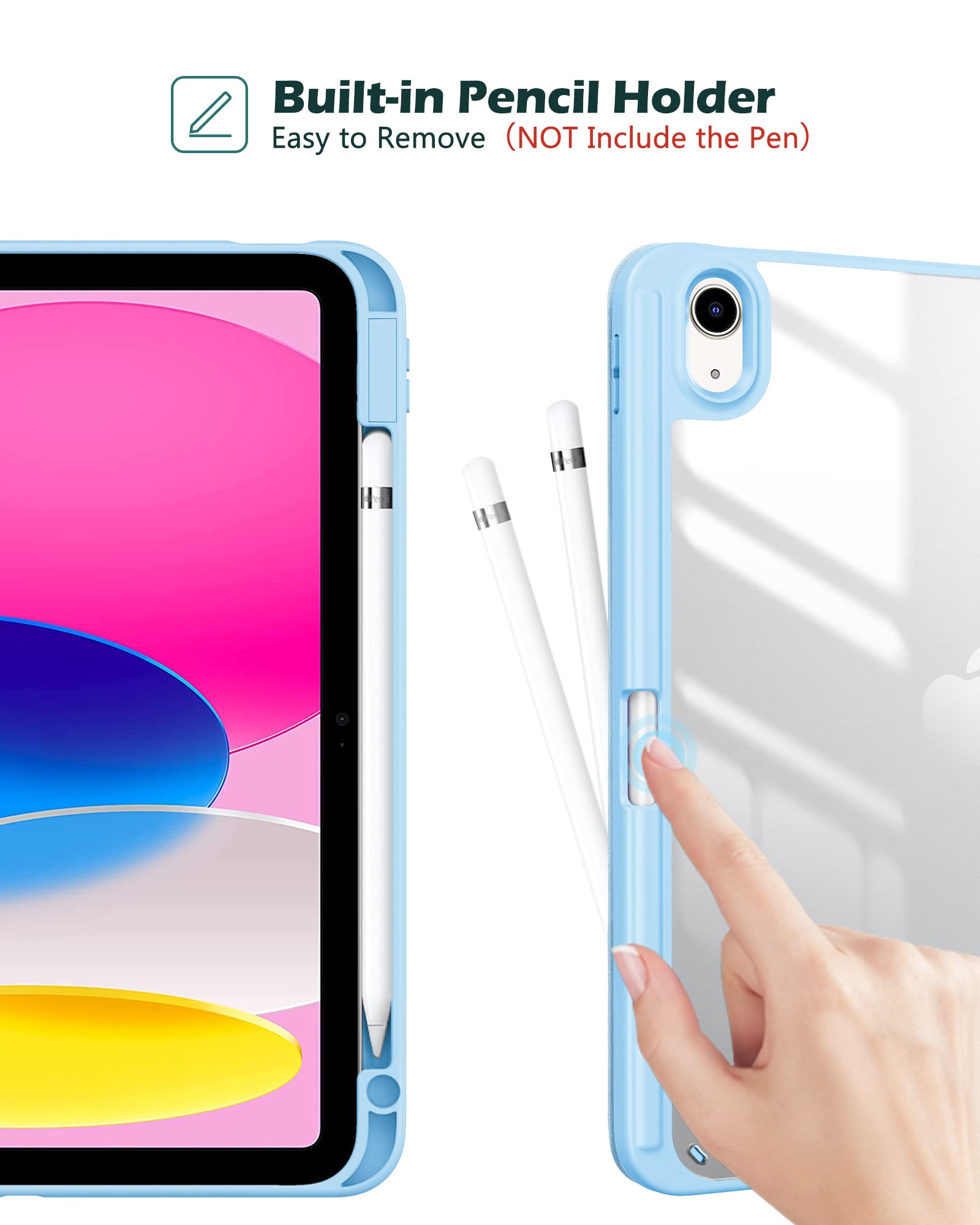 Procase For Ipad 10Th Generation Case With Pencil Holder 2022 10.9 Inch, Clear Back Ipad 10 Case, 10Th Gen Ipad Case For A2696 A2757 A2777  Skyblue