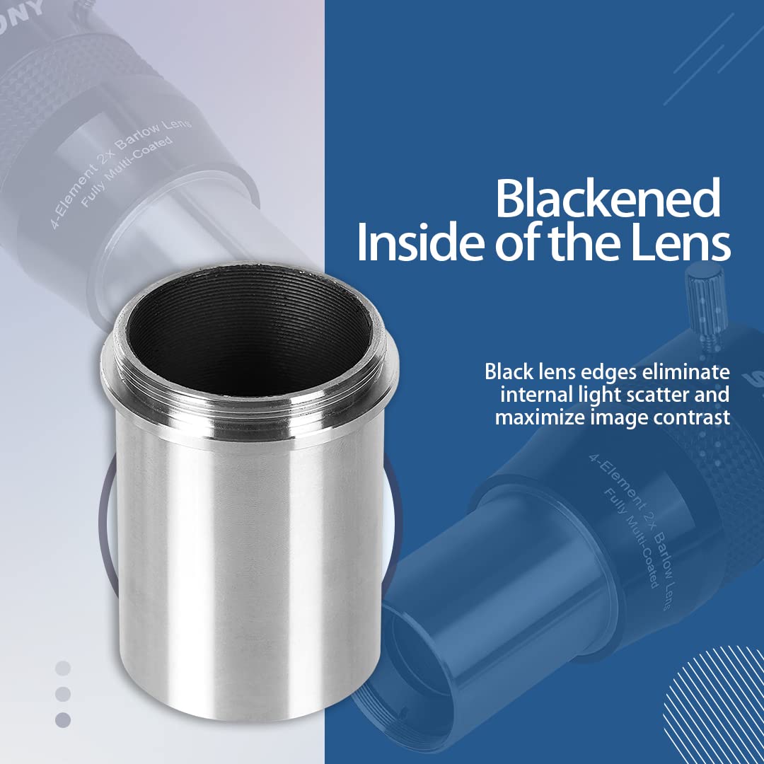 Svbony Sv216 2X Barlow Lens, 1.25Inch Fmc 4-Elements Apo Apochromatic Barlow, Double Magnification Telescope Accessories For Pla