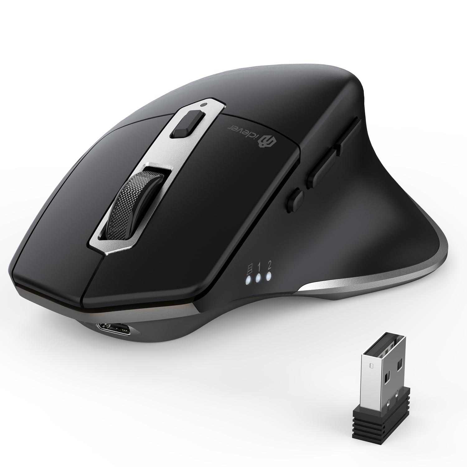 Iclever Bluetooth Mouse, Wireless Large Mouse, Multi Devices Dual Mode, Ergonomic Mouse With 5 Adjustable Dpi And 7 Buttons, Rec