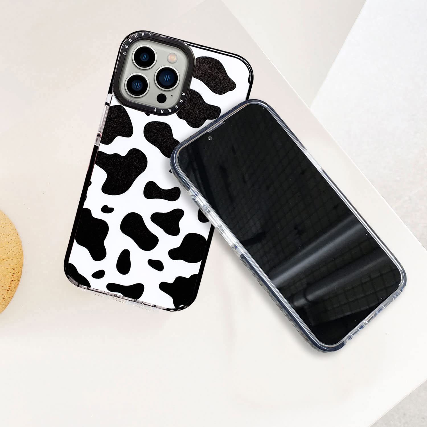 Abbery Designed For Iphone 13 Pro Max Case Cow Print, Clear With Design Cow Pattern Cute Silicone Tpu Sturdy Shockproof Protecti