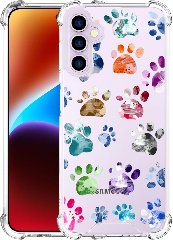 Endiy Samsung Galaxy S23 Case Cute Dogs Paws For Women Girls Girly Designer Phone Case Clear With Design,Case Compatible With Sa