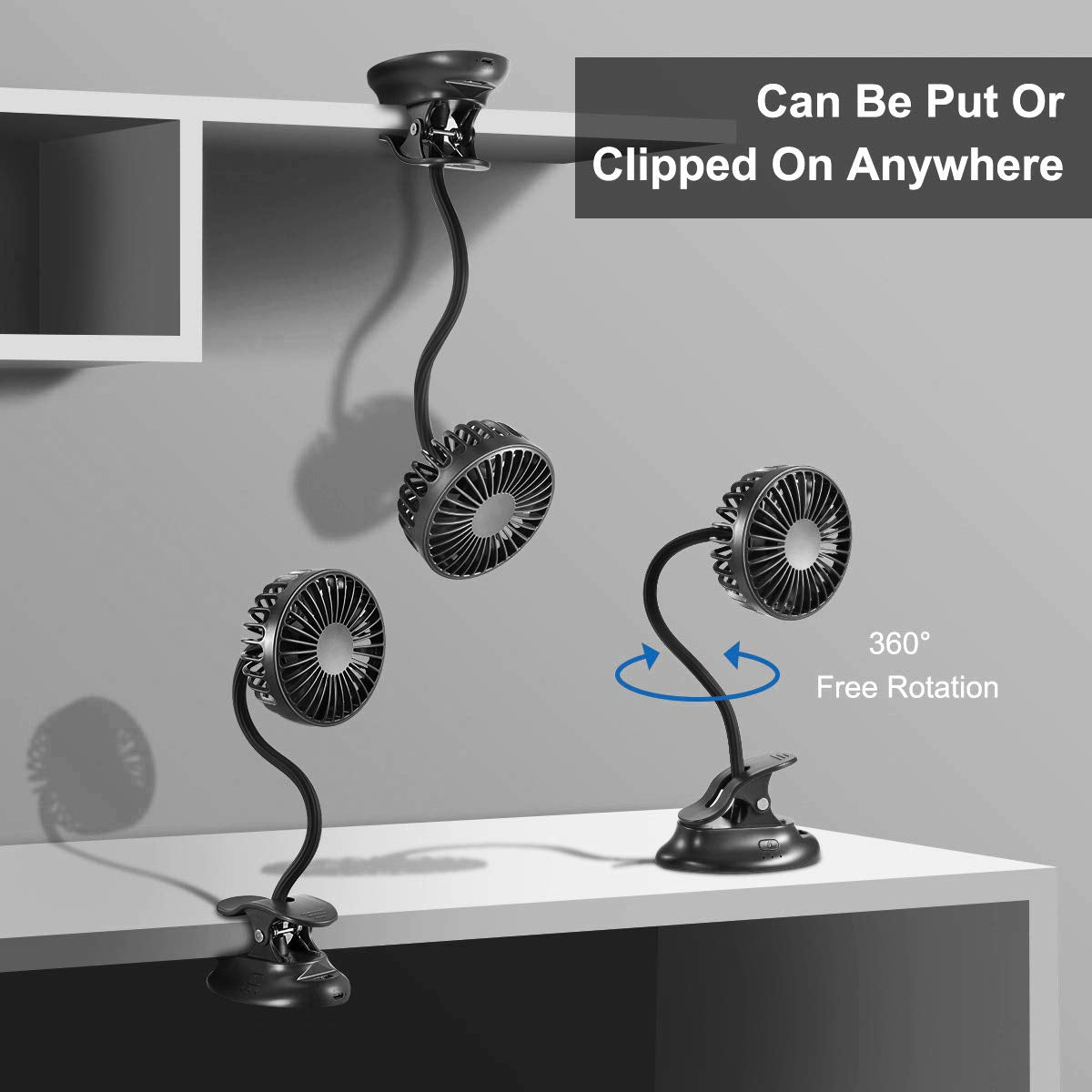 Clip On Fan Usb Mini Fan Battery Operated Desk Fan With Emergency Power Bank, Baby Stroller Fan Rechargeable Personal Fan Flexib