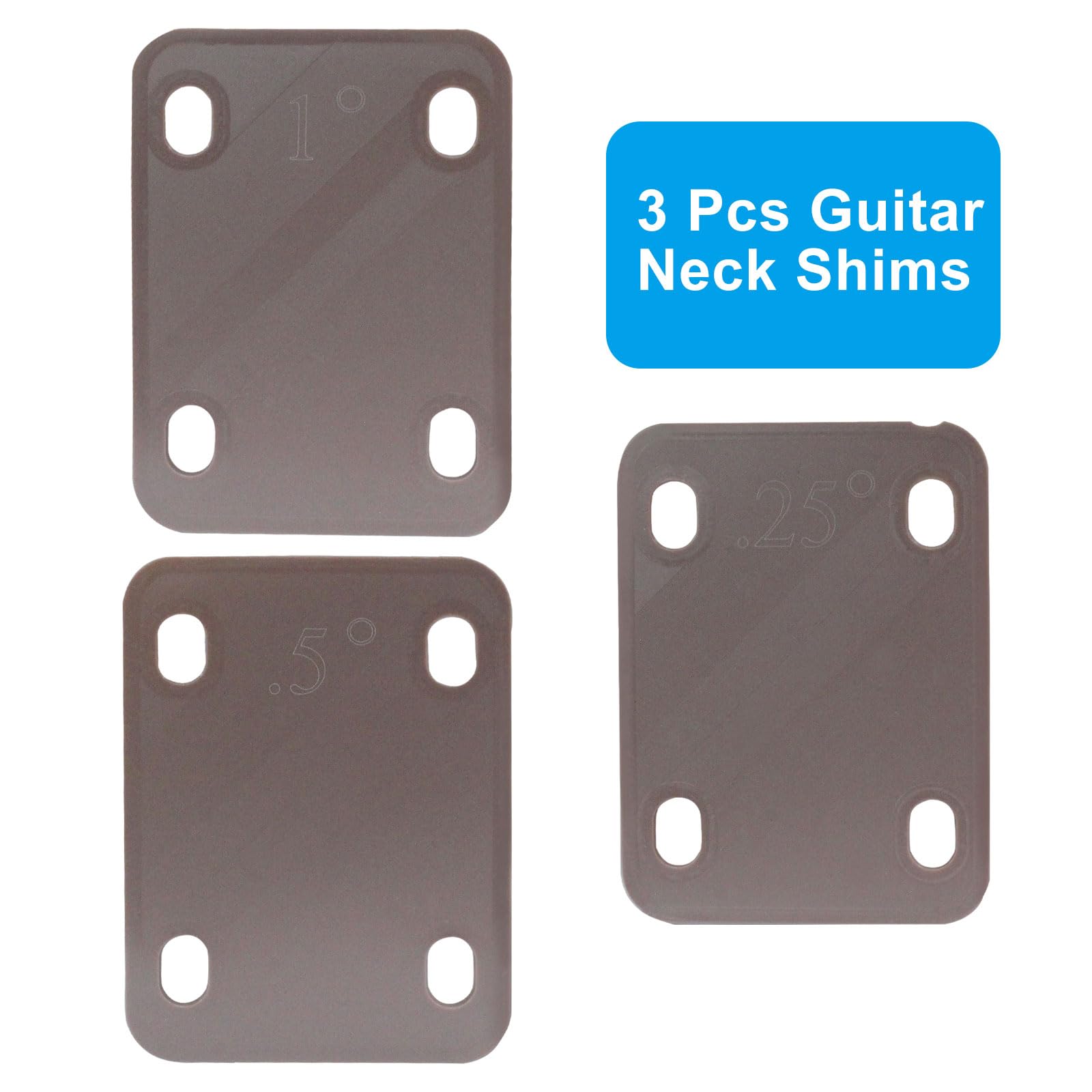 Piutouyar 3 Pack Guitar Neck Shims, Brown Nylon Gasket Neck Shim Protection, 0.25, 0.5, 1 Degree Neck Plate Tool For Guitar Bass