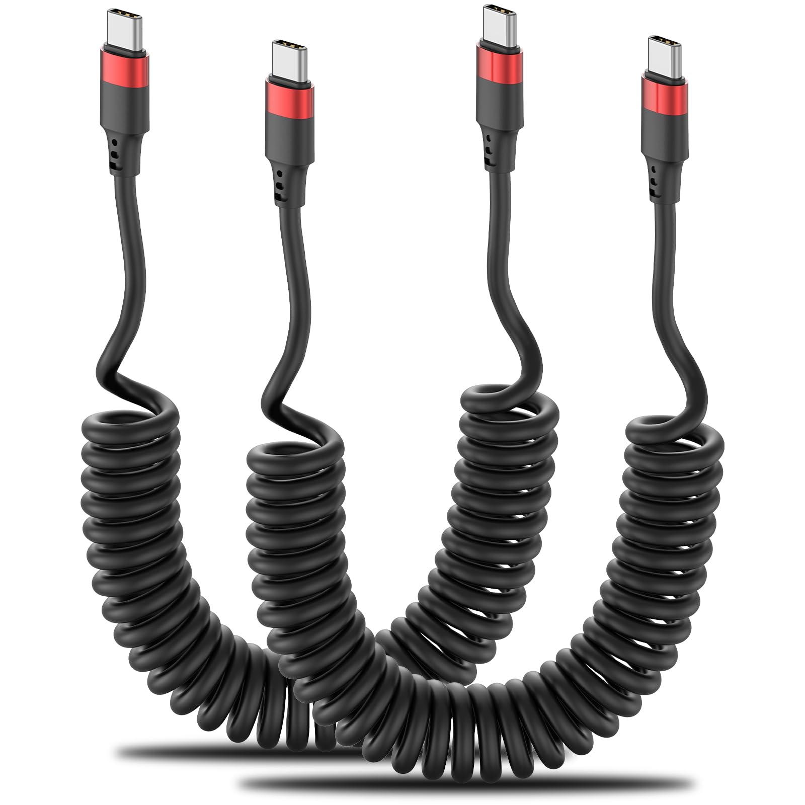 Coiled USB C to USB C Cable, 2 Pack 3FT USBC Car Charger Cord, USBC to USBC Coiled Cable Fast Charging for Carplay, iPhone 17/16
